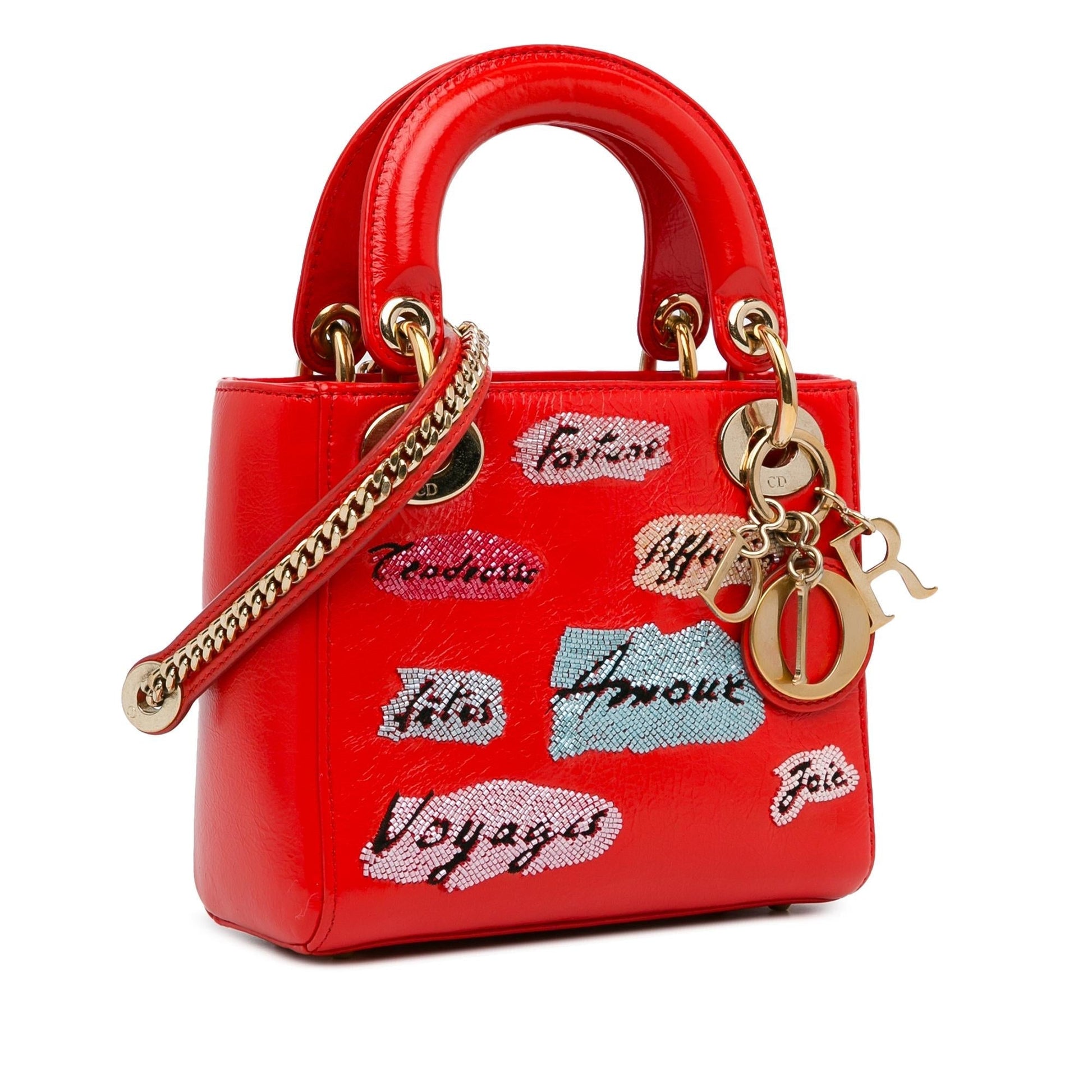 Dior Calfskin Sequin Embellished Lady Satchel Bag Mini Embellished Lady Dior