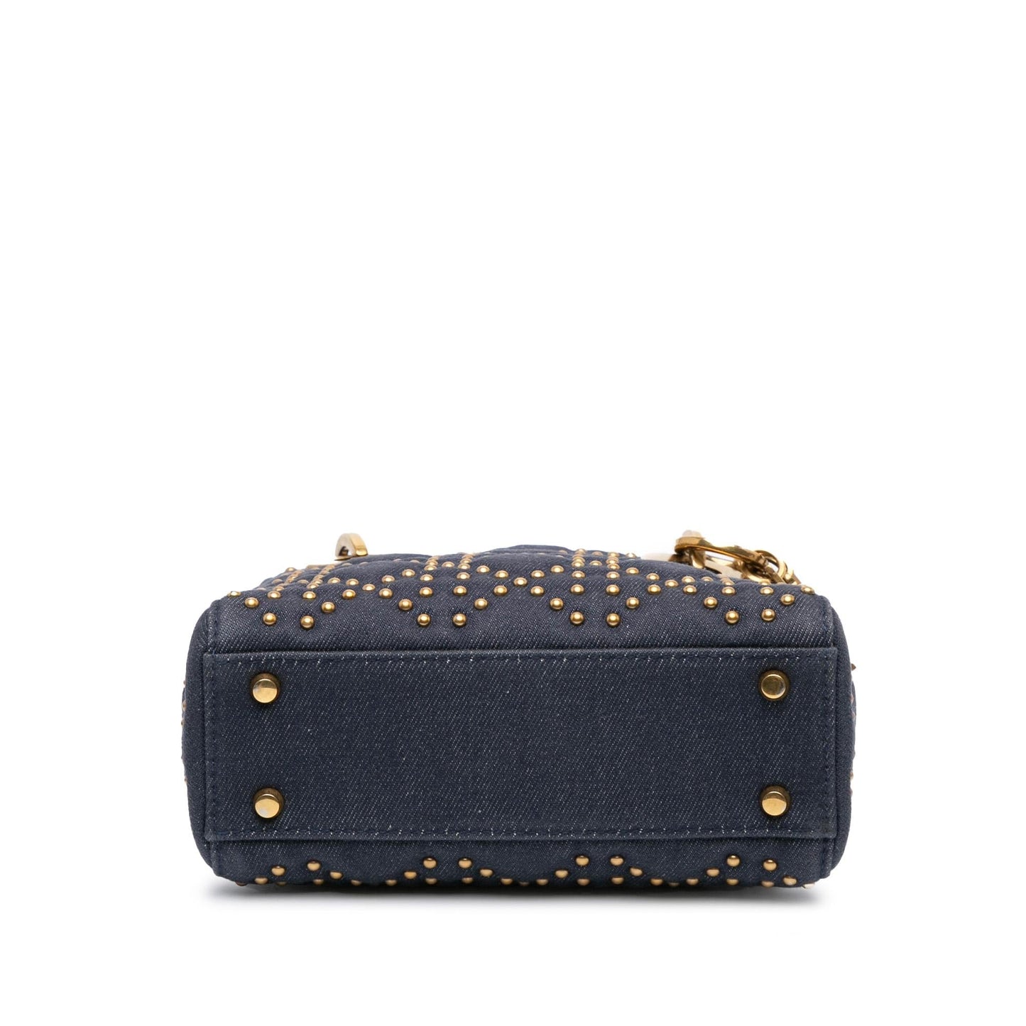 Dior Cannage Studded Supple Lady Satchel Bag Denim Mini