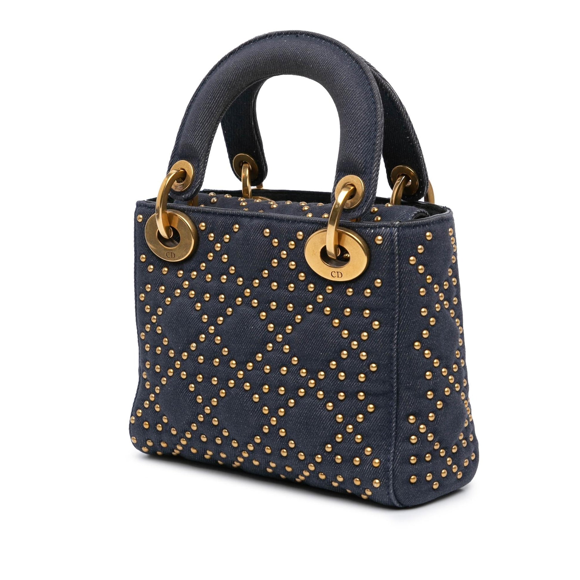 Dior Cannage Studded Supple Lady Satchel Bag Denim Mini Dior Shg Qinb56