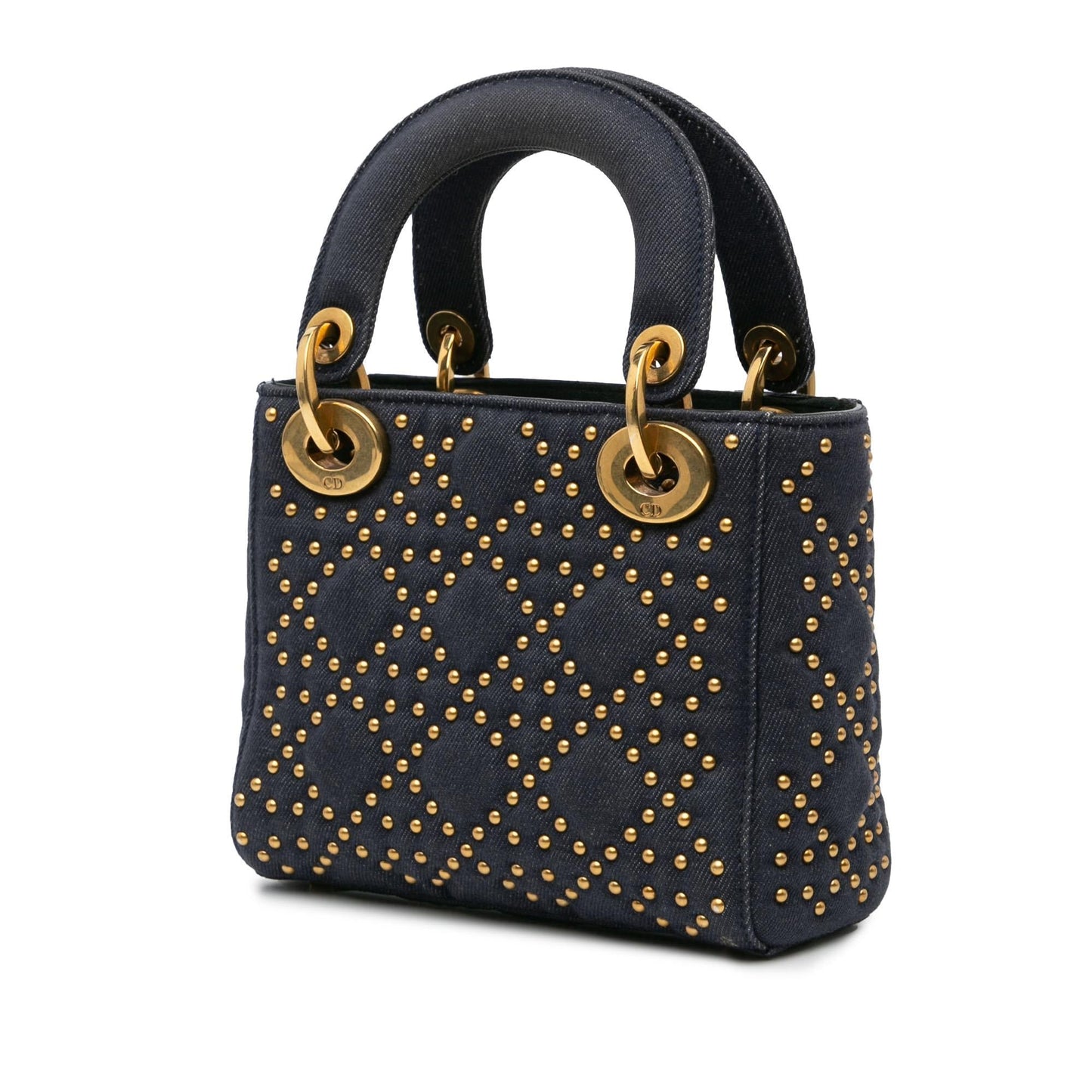 Dior Cannage Studded Supple Lady Satchel Bag Denim Mini Supple Lady Dior