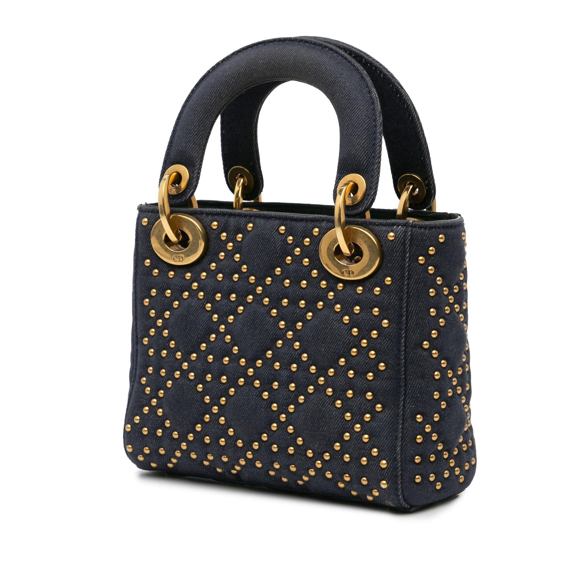 Dior Cannage Studded Supple Lady Satchel Bag Denim Mini Supple Lady Dior