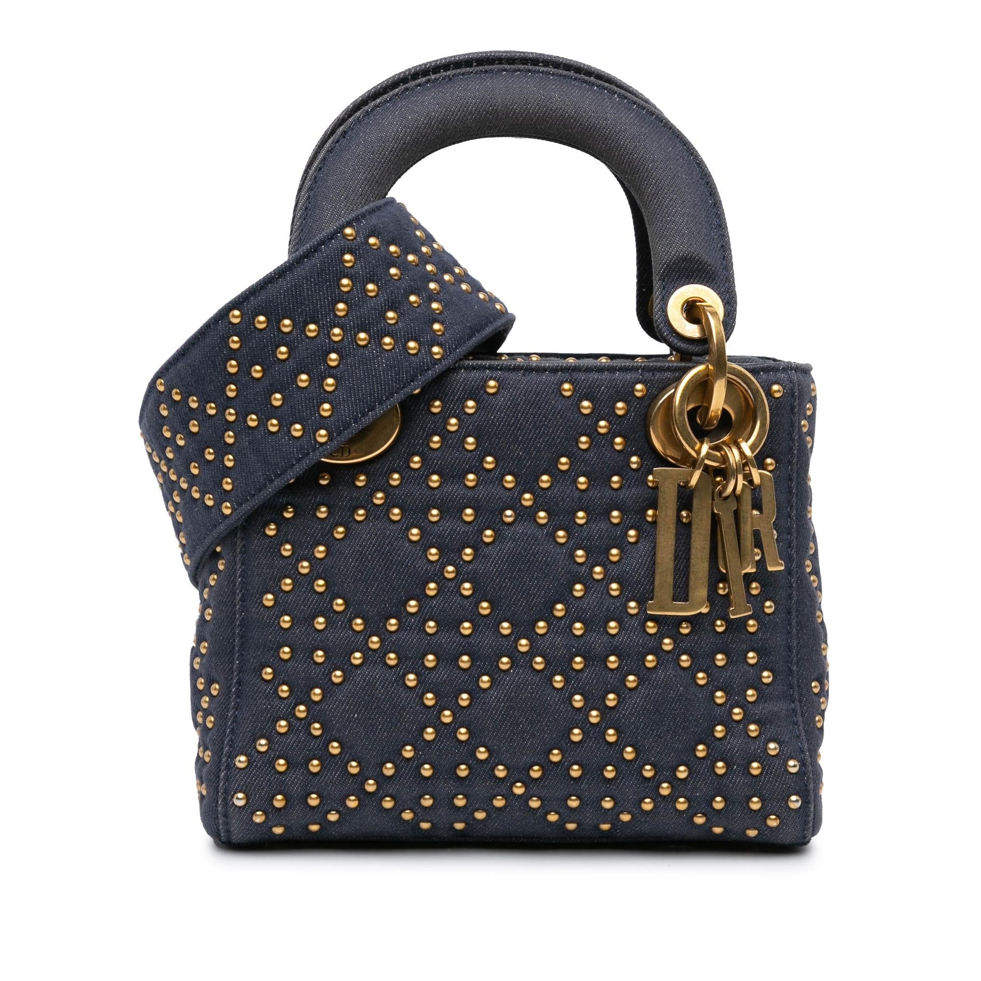 Dior Cannage Studded Supple Lady Satchel Bag Denim Mini Lady Dior 1