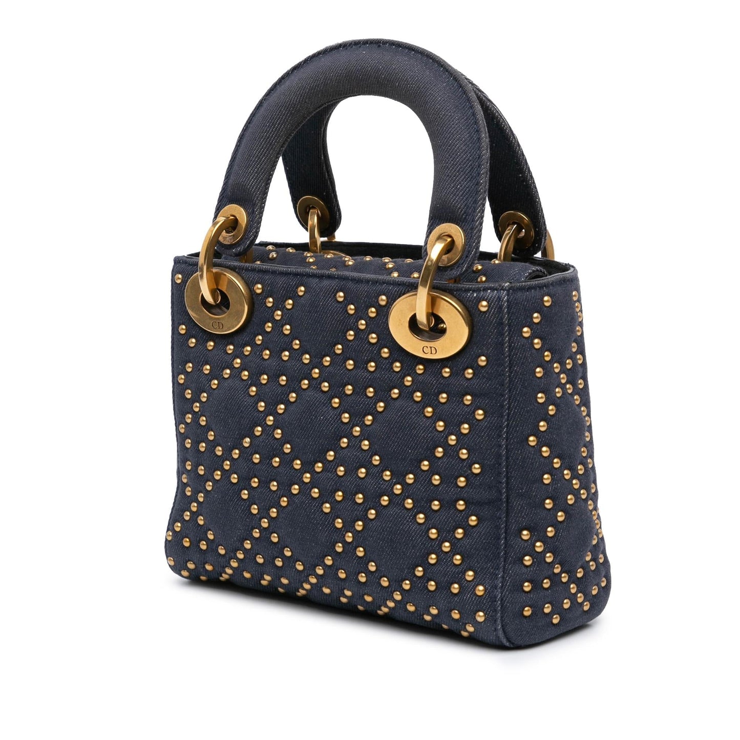 Dior Cannage Studded Supple Lady Satchel Bag Denim Mini Lady Dior 1