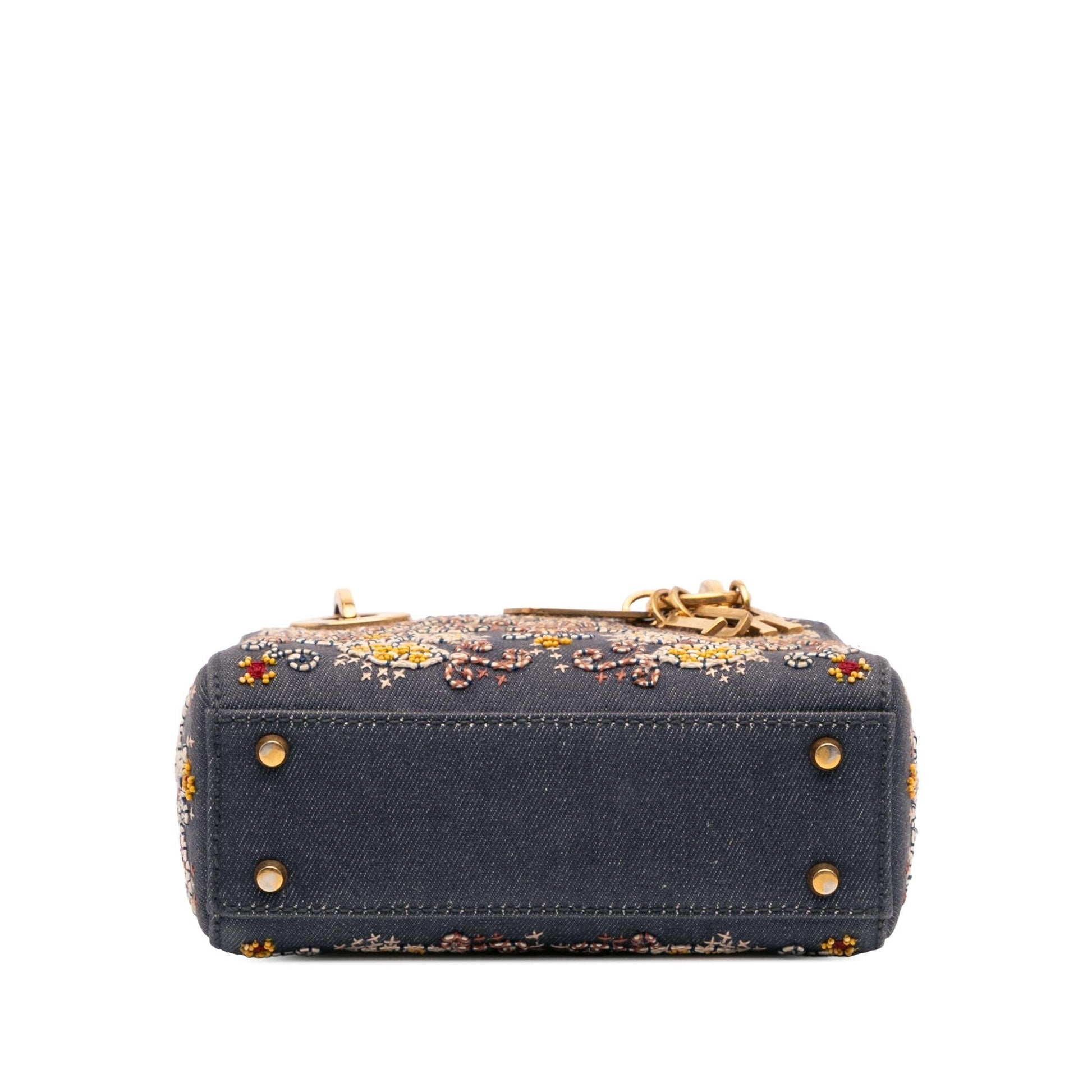 Dior Lady Satchel Bag Denim Mini Embroidered