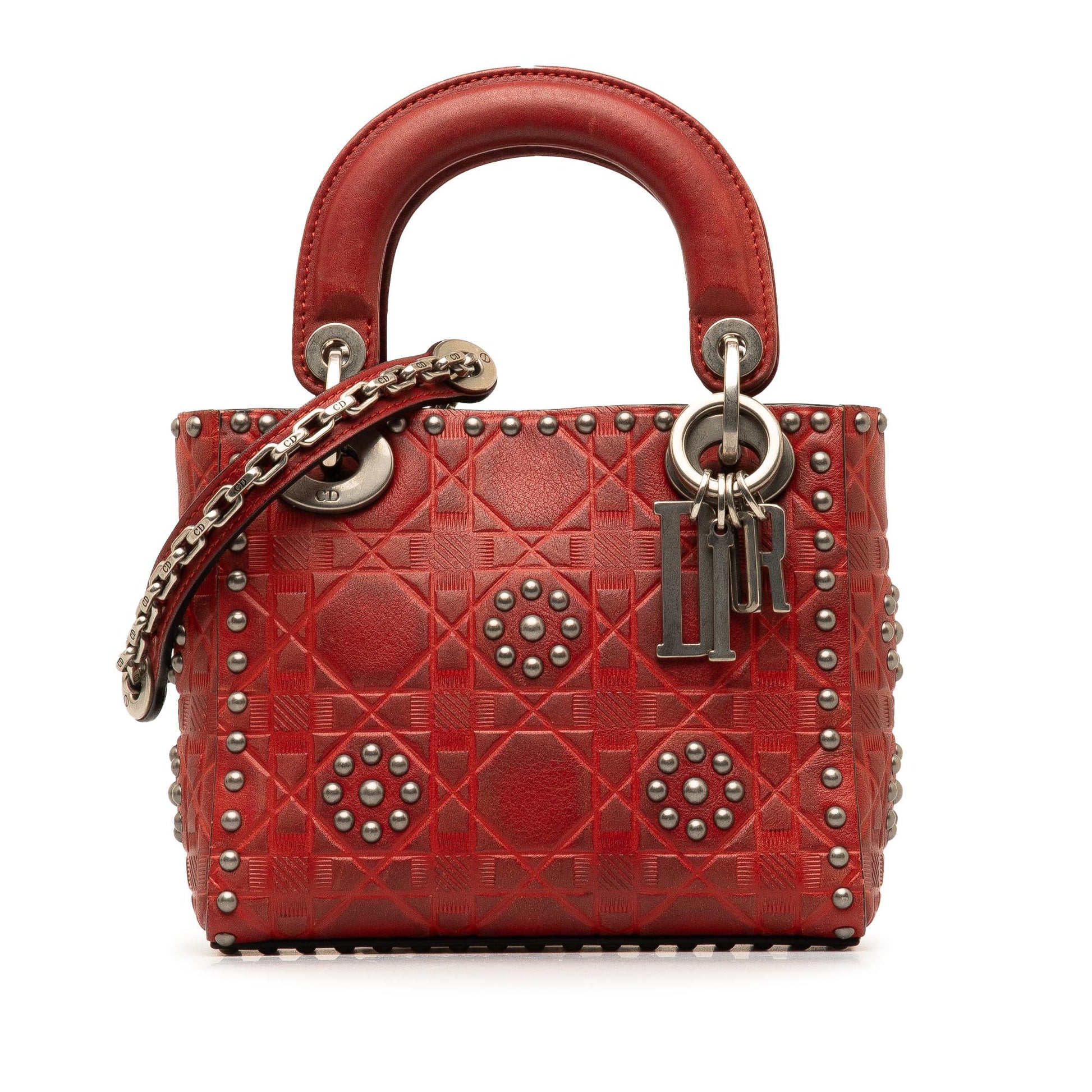 Dior Calfskin Cannage Studded Flower Lady Satchel Bag Mini Embossed