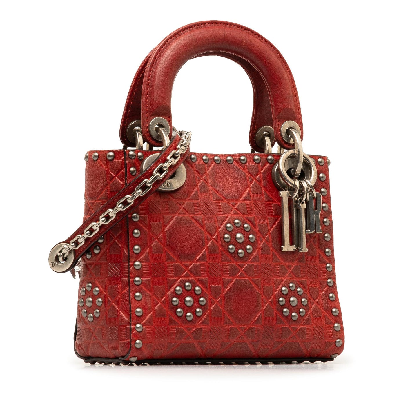 Dior Calfskin Cannage Studded Flower Lady Satchel Bag Mini Embossed Lady Dior 3