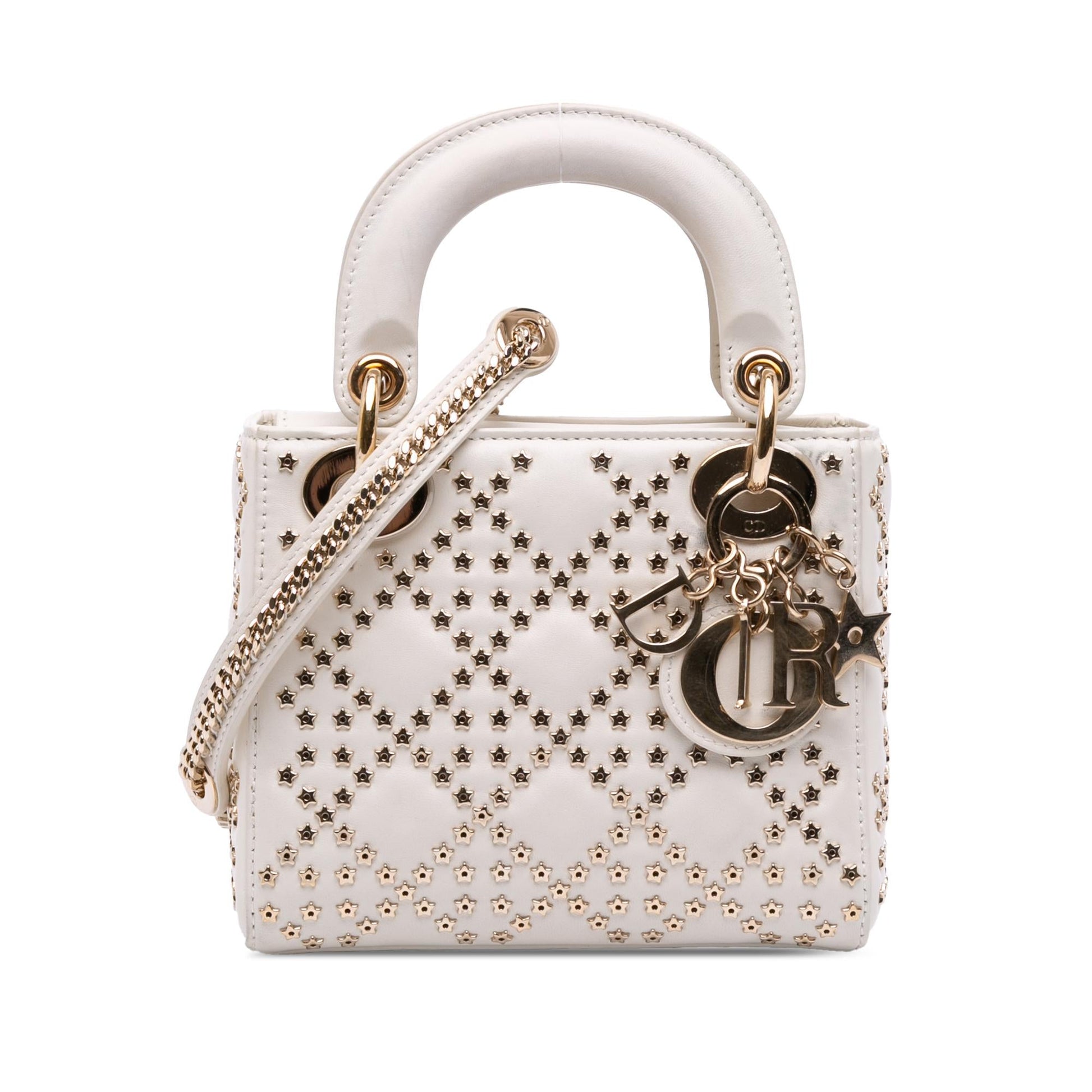 Dior Cannage Lucky Star Studded Lady Satchel Bag Lambskin Mini