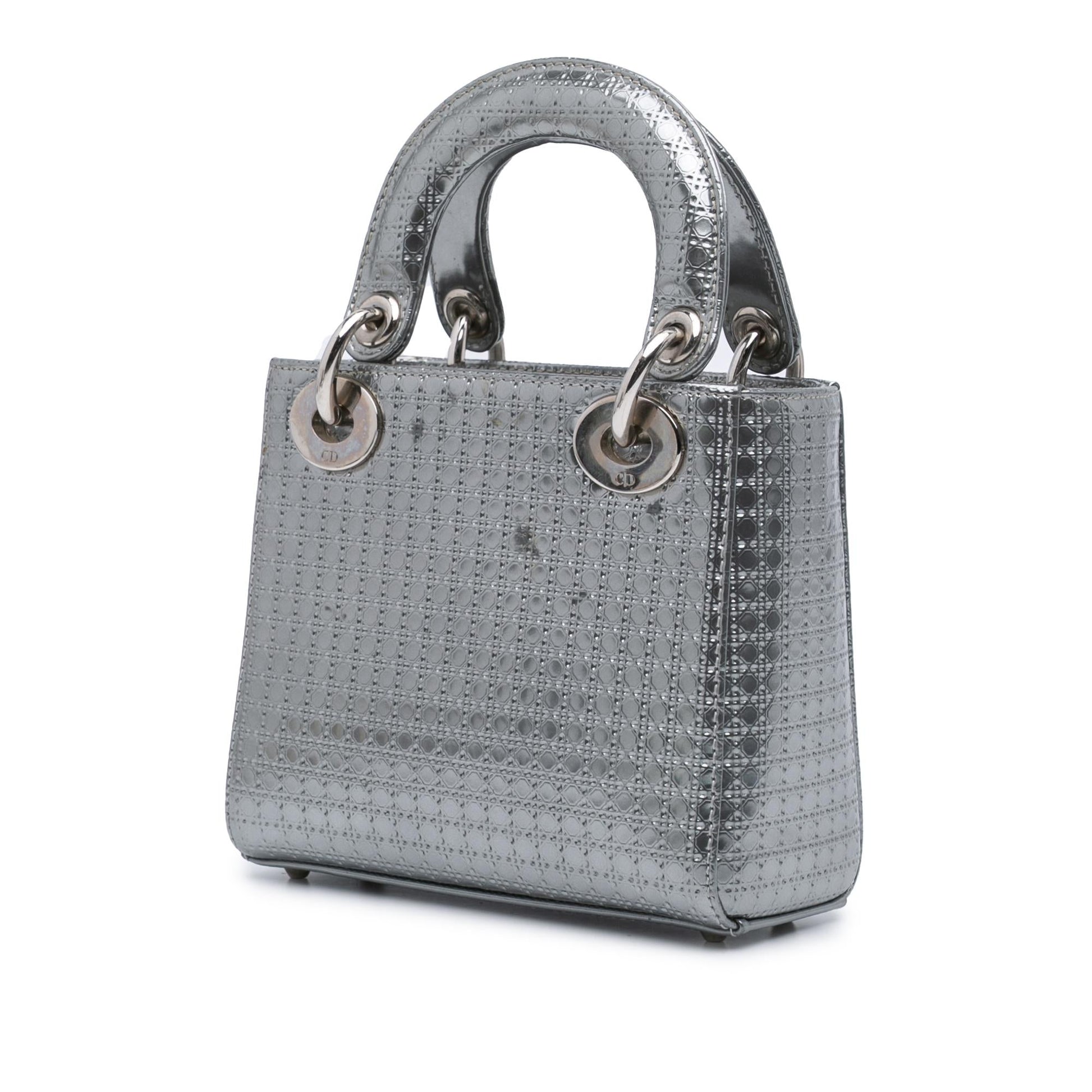 Dior Metallic Microcannage Lady Satchel Bag Patent Mini