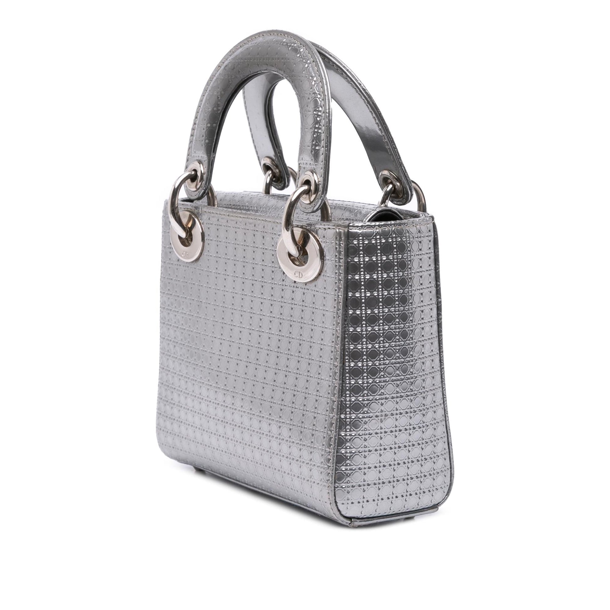 Dior Metallic Microcannage Lady Satchel Bag Patent Mini Lady Dior 2