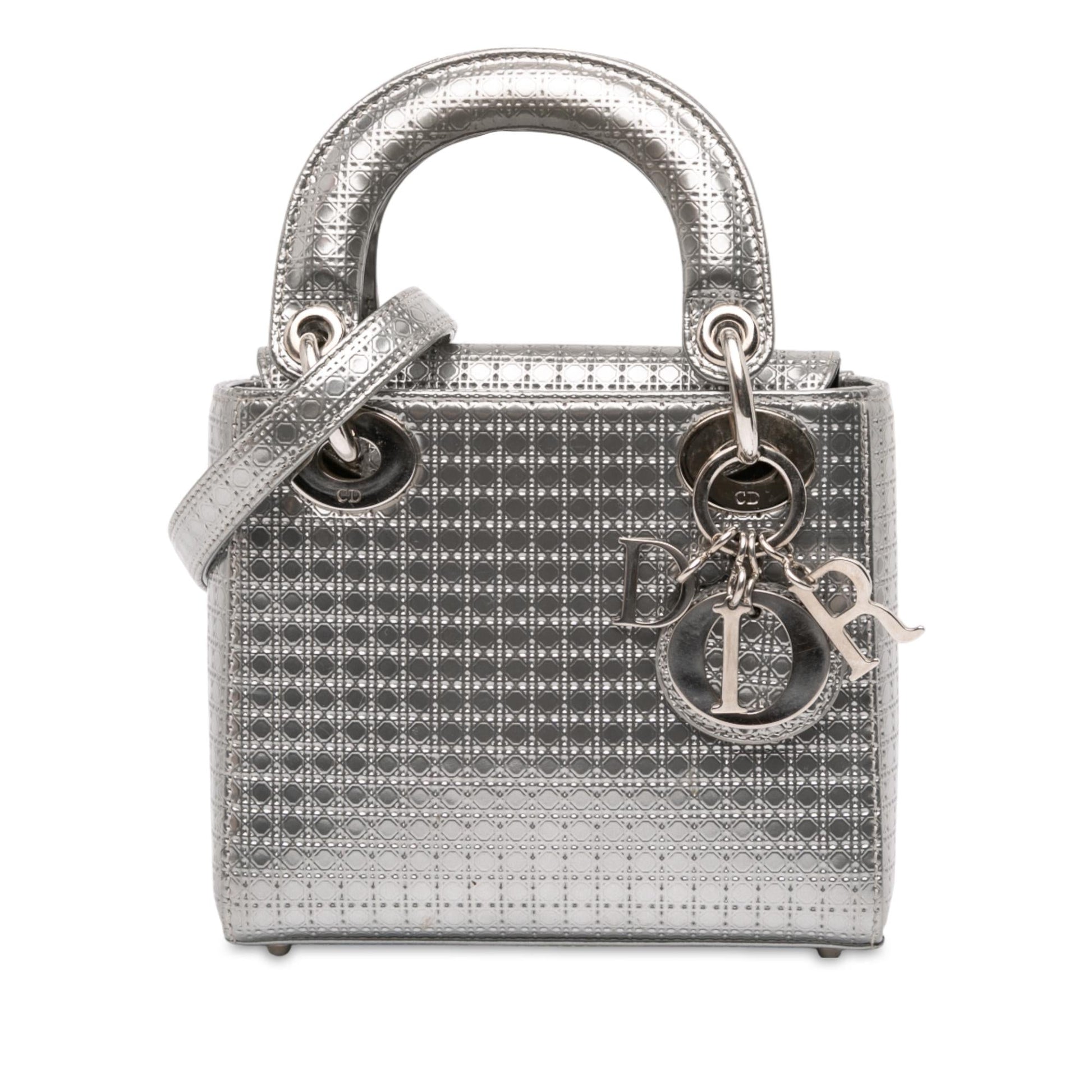 Dior Metallic Microcannage Lady Satchel Bag Patent Mini Lady Dior 4