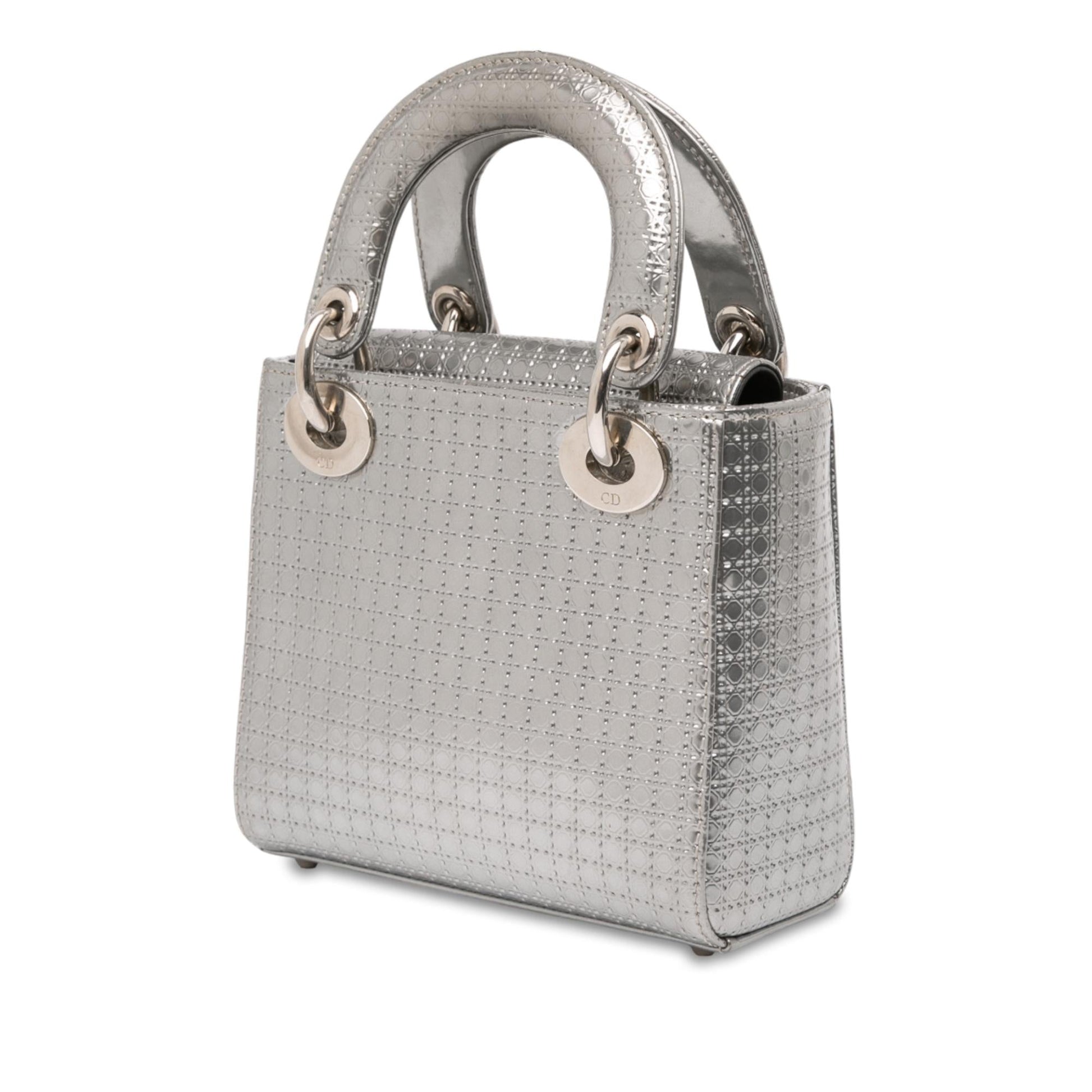 Dior Metallic Microcannage Lady Satchel Bag Patent Mini Lady Dior 4