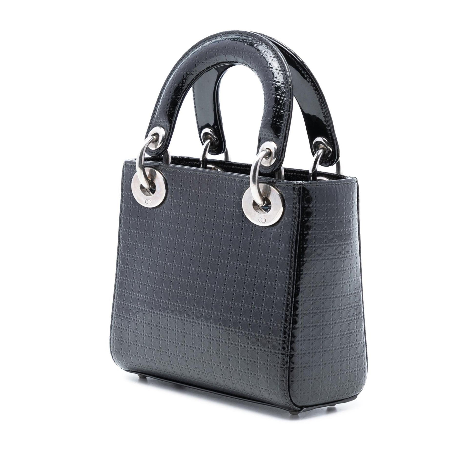 Dior Metallic Microcannage Lady Satchel Bag Patent Mini Lady Dior 5