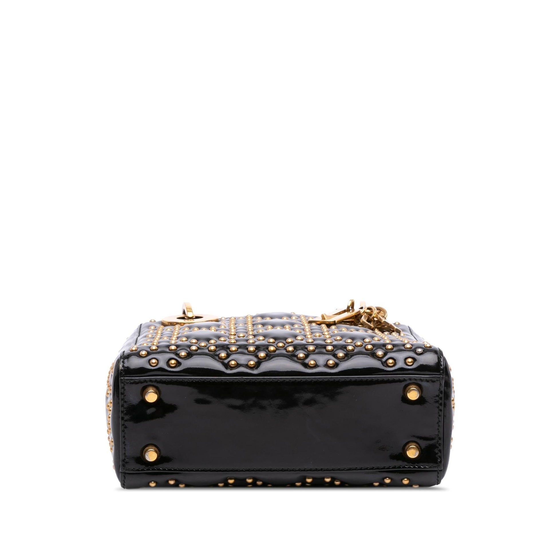 Dior Cannage Studded Supple Lady Satchel Bag Patent Mini