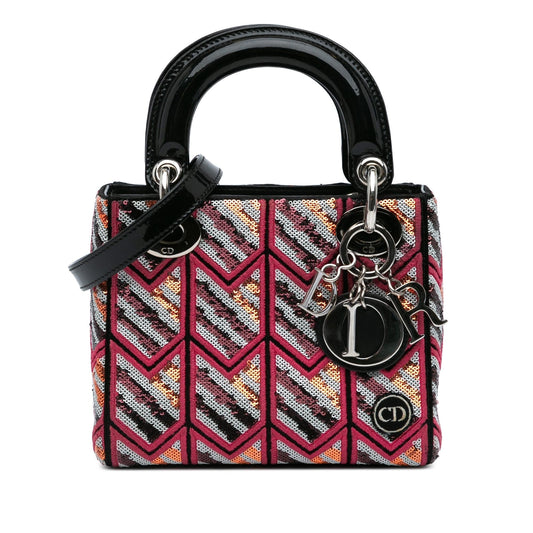 Dior Sequined Lady Satchel Bag Patent Mini