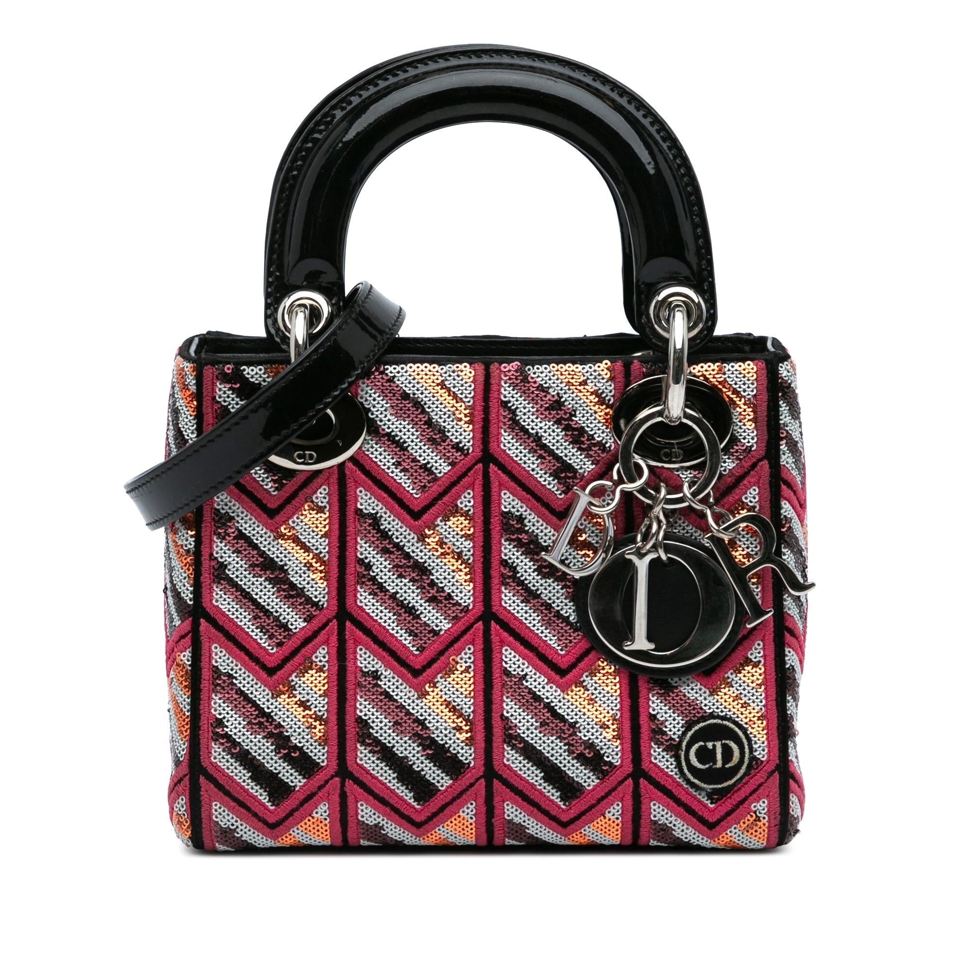 Dior Sequined Lady Satchel Bag Patent Mini Lady Dior 1