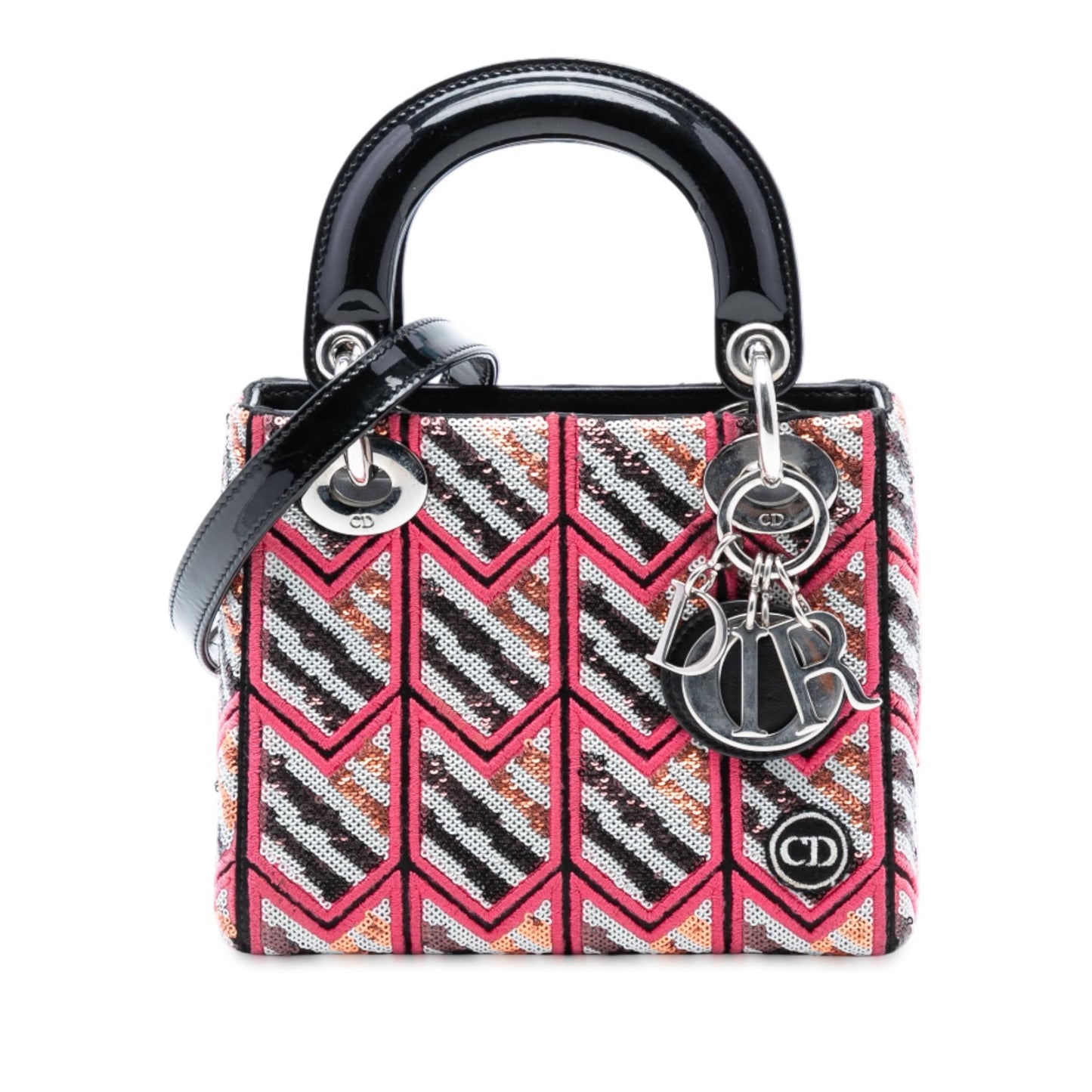 Dior Sequined Lady Satchel Bag Patent Mini Lady Dior 3