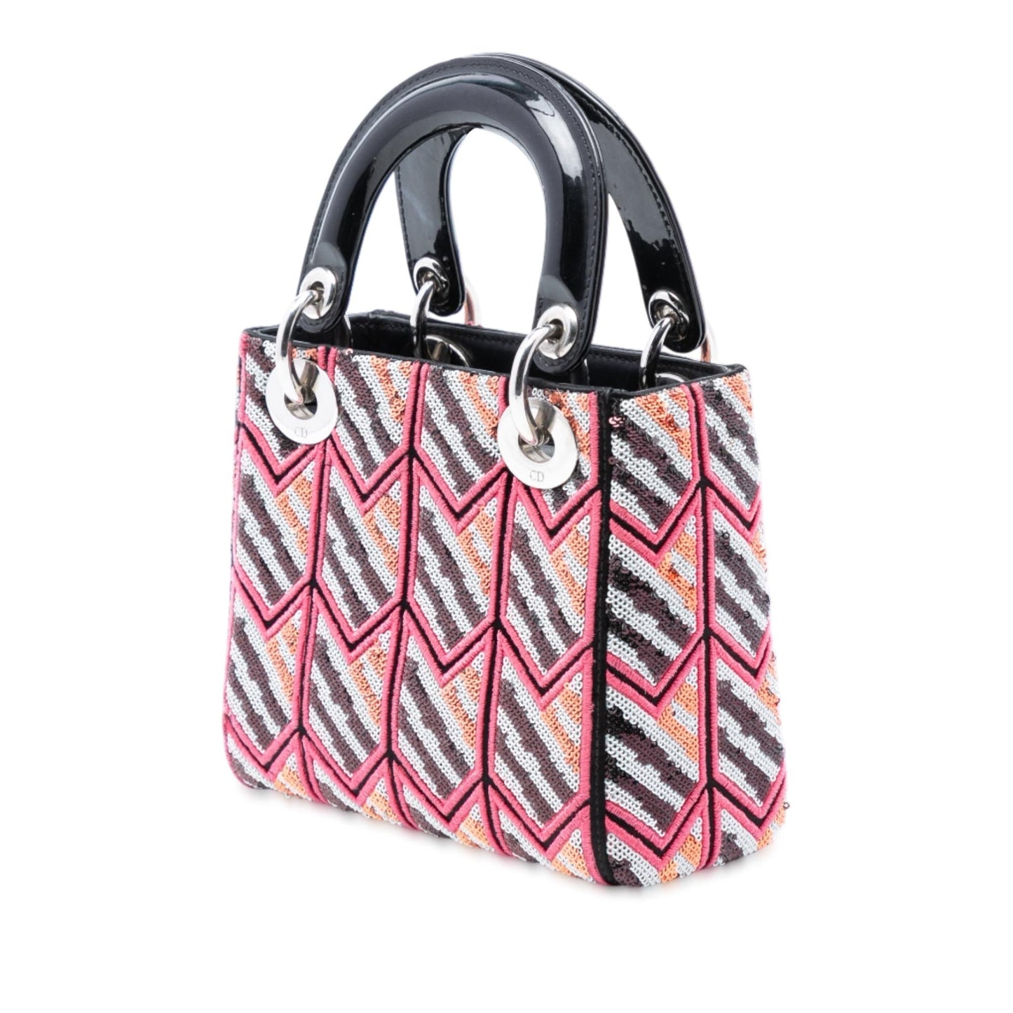 Dior Sequined Lady Satchel Bag Patent Mini Lady Dior 3