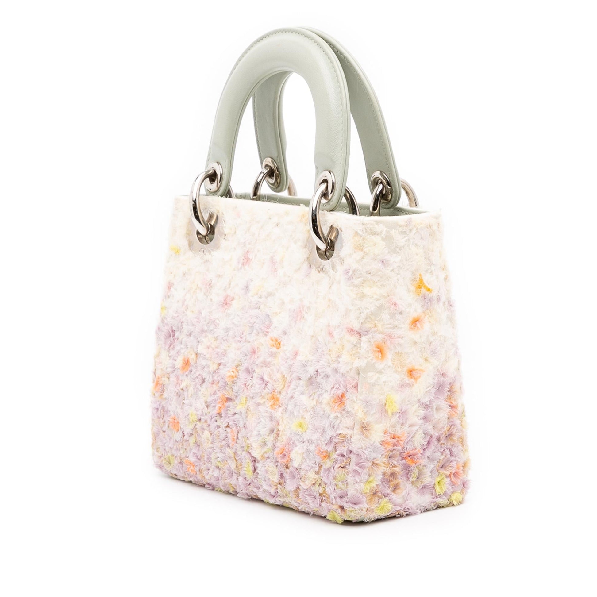 Dior Ruffled Floral Fabric Embellished Lady Satchel Bag Lambskin Mini