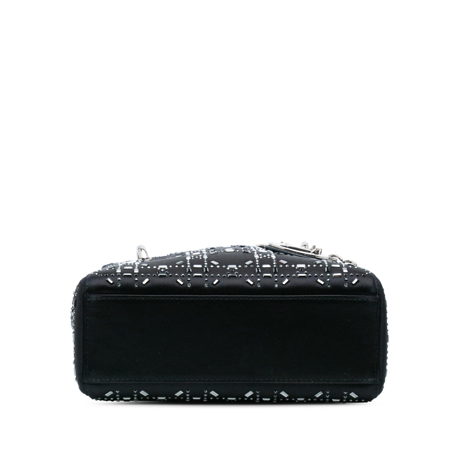 Dior Cannage Strass Crystal Embellished Lady Satchel Bag Satin Mini