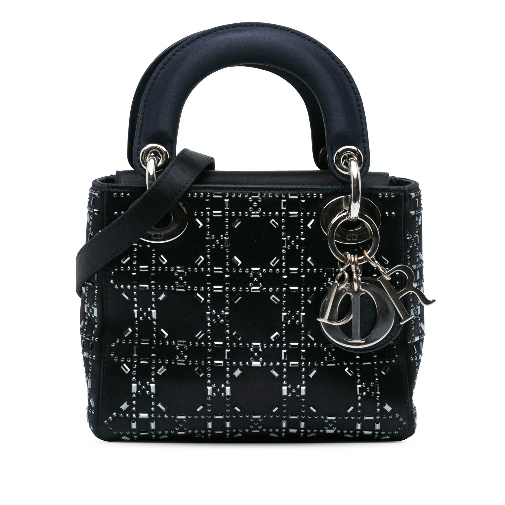 Dior Cannage Strass Crystal Embellished Lady Satchel Bag Satin Mini Lady Dior 1