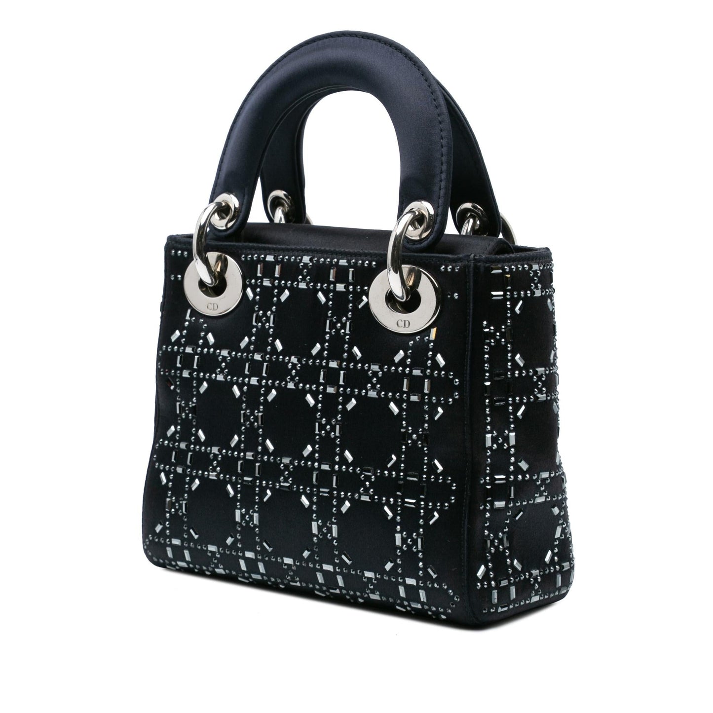 Dior Cannage Strass Crystal Embellished Lady Satchel Bag Satin Mini Lady Dior 1