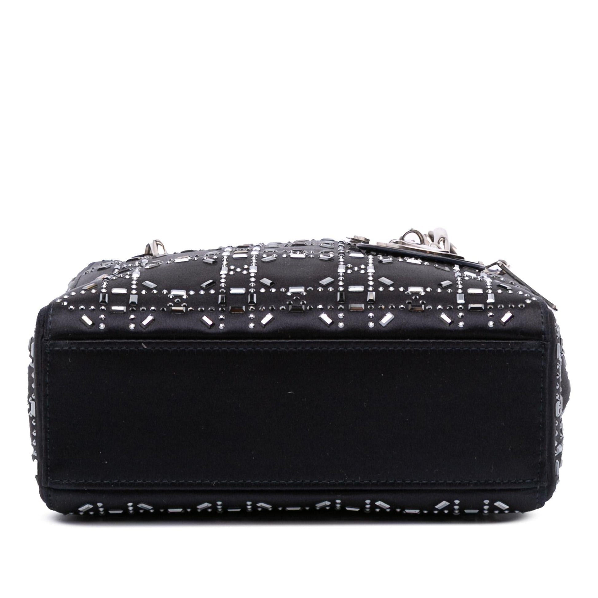 Dior Cannage Strass Crystal Embellished Lady Satchel Bag Satin Mini Lady Dior 2