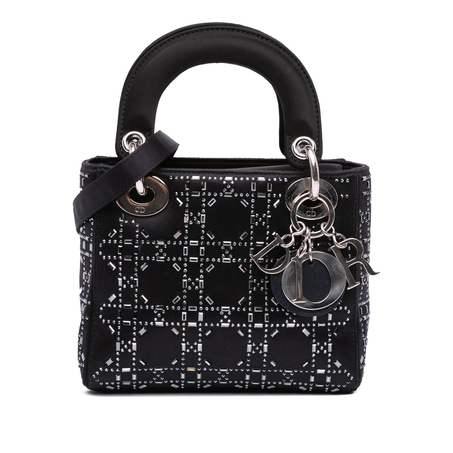 Dior Cannage Strass Crystal Embellished Lady Satchel Bag Satin Mini Lady Dior 2