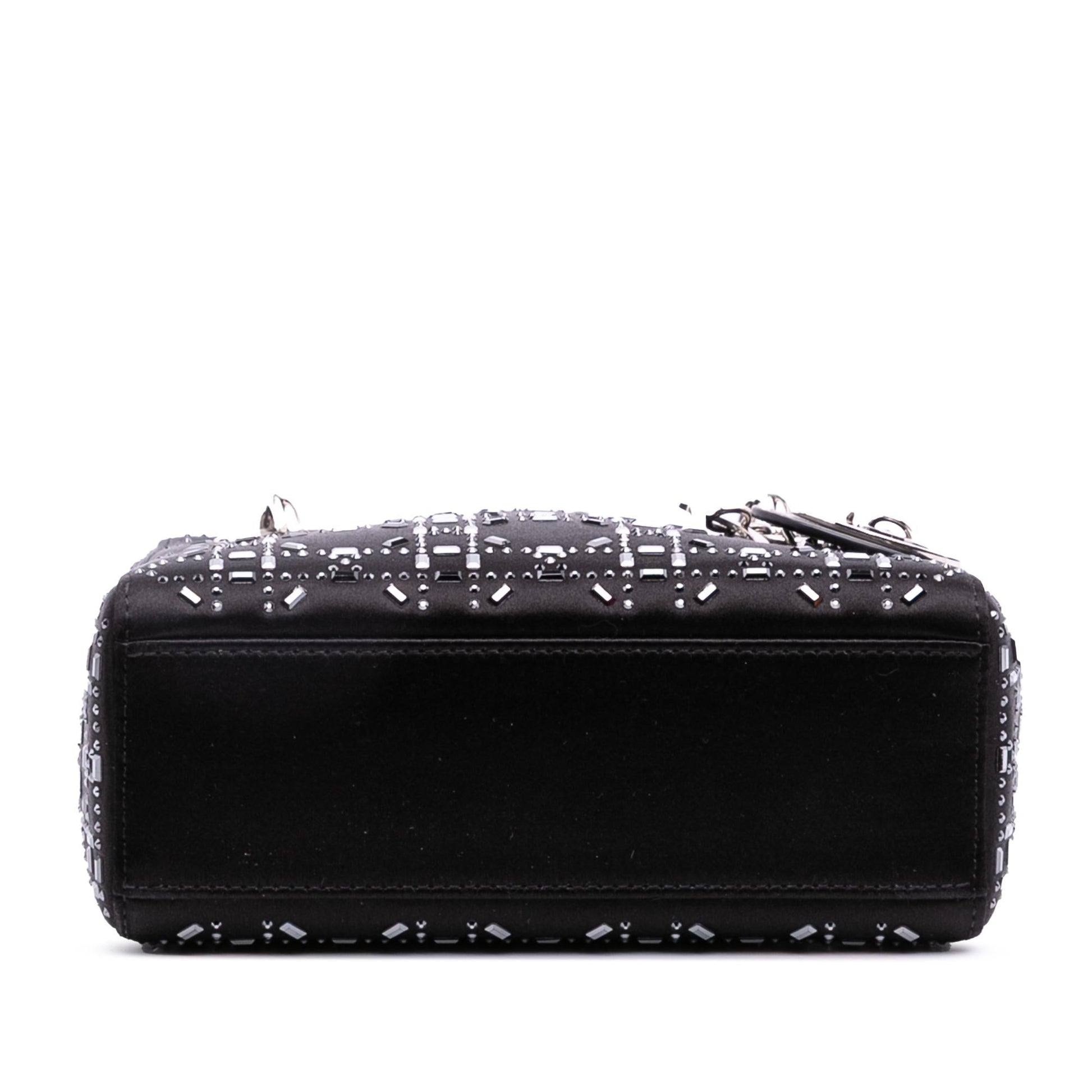 Dior Cannage Strass Crystal Embellished Lady Satchel Bag Satin Mini Lady Dior 3
