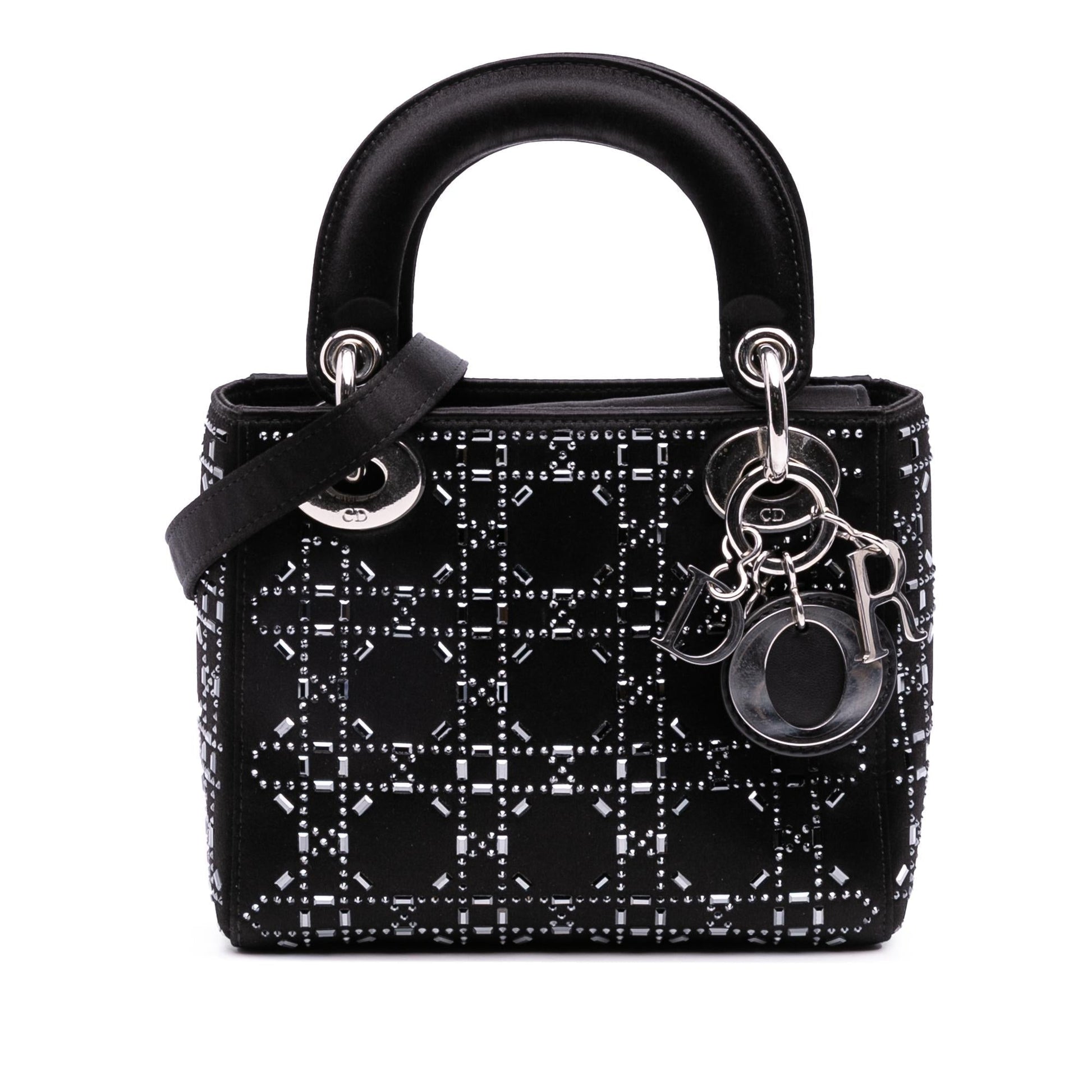 Dior Cannage Strass Crystal Embellished Lady Satchel Bag Satin Mini Lady Dior 3
