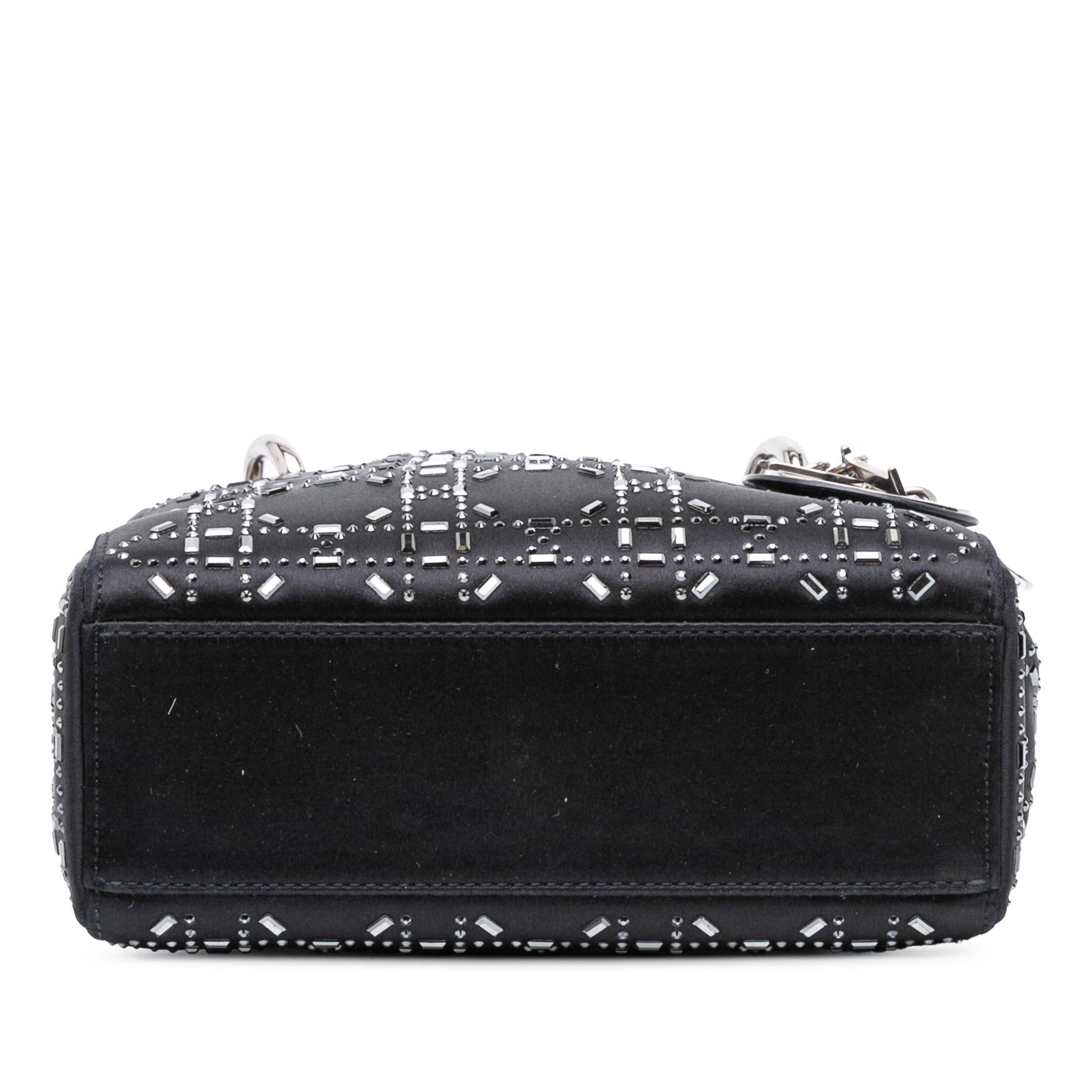 Dior Cannage Strass Crystal Embellished Lady Satchel Bag Satin Mini Lady Dior 4