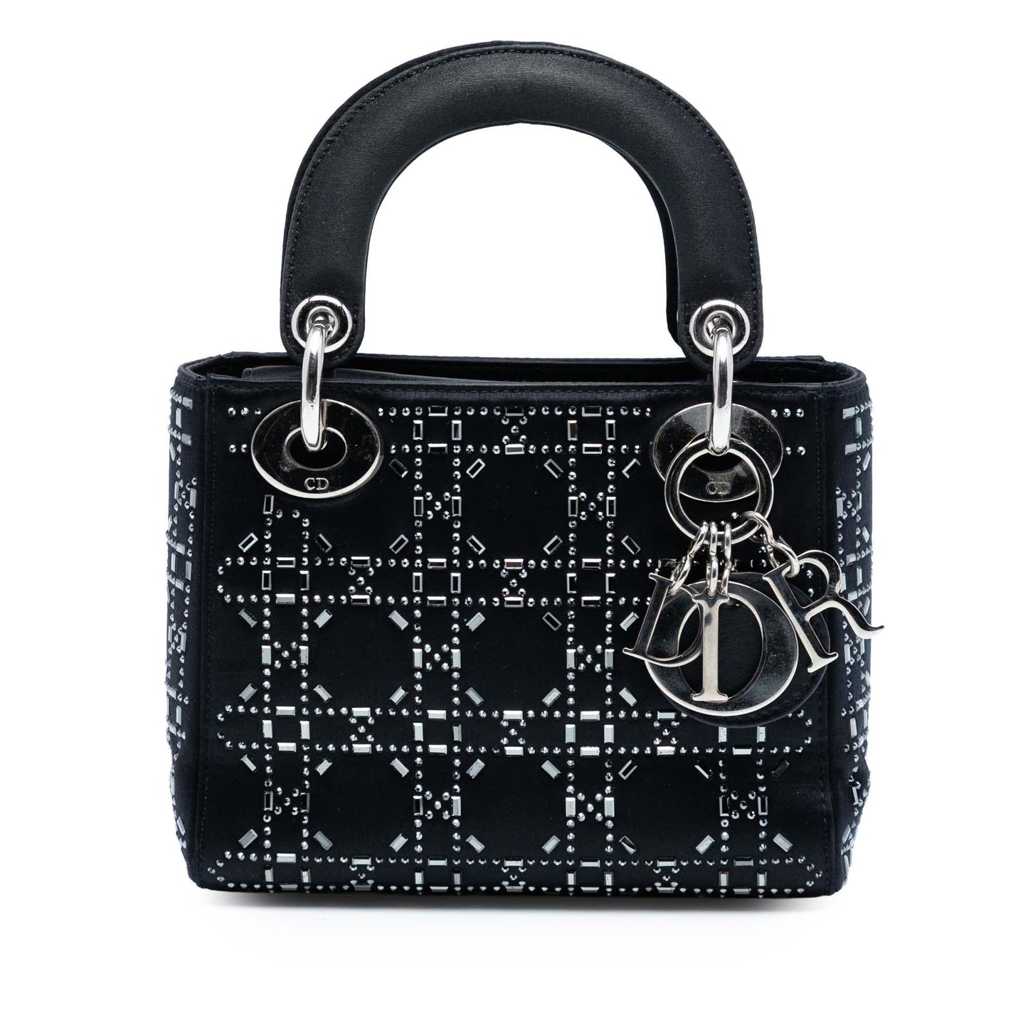 Dior Cannage Strass Crystal Embellished Lady Satchel Bag Satin Mini Lady Dior 5