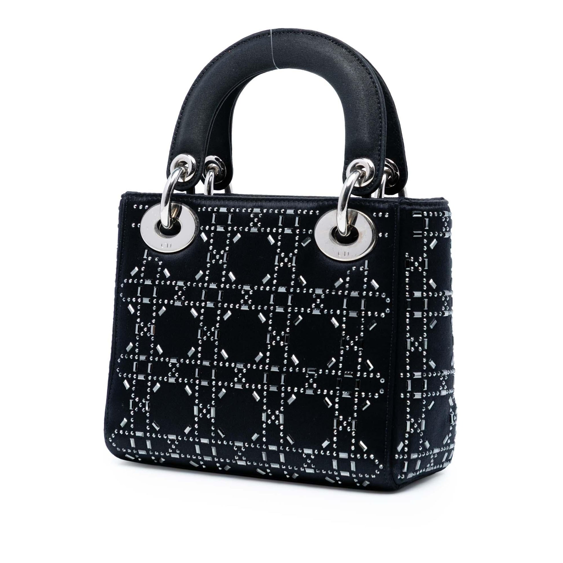 Dior Cannage Strass Crystal Embellished Lady Satchel Bag Satin Mini Lady Dior 5