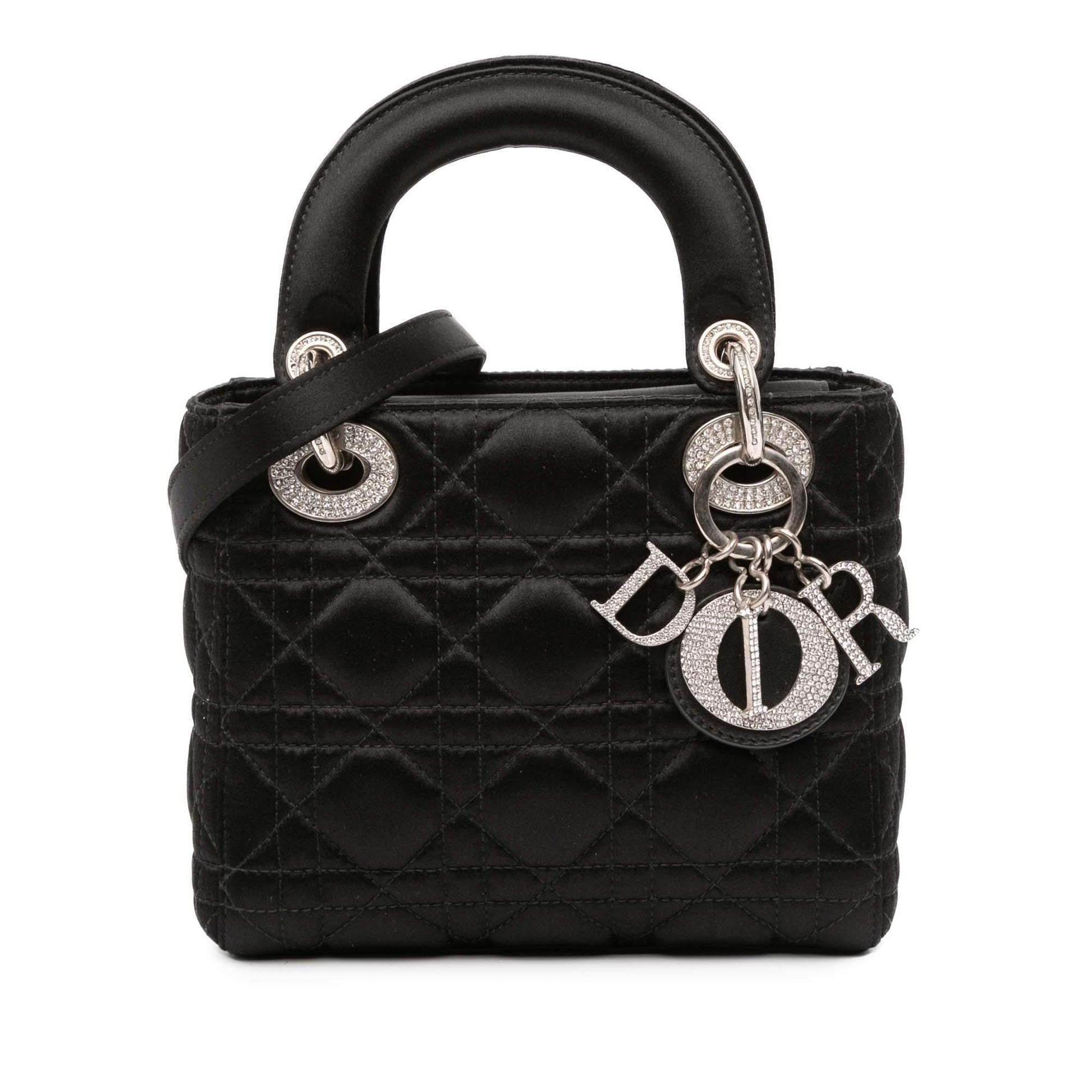 Dior Cannage Swarovski Crystal Lady Satchel Bag Satin Mini