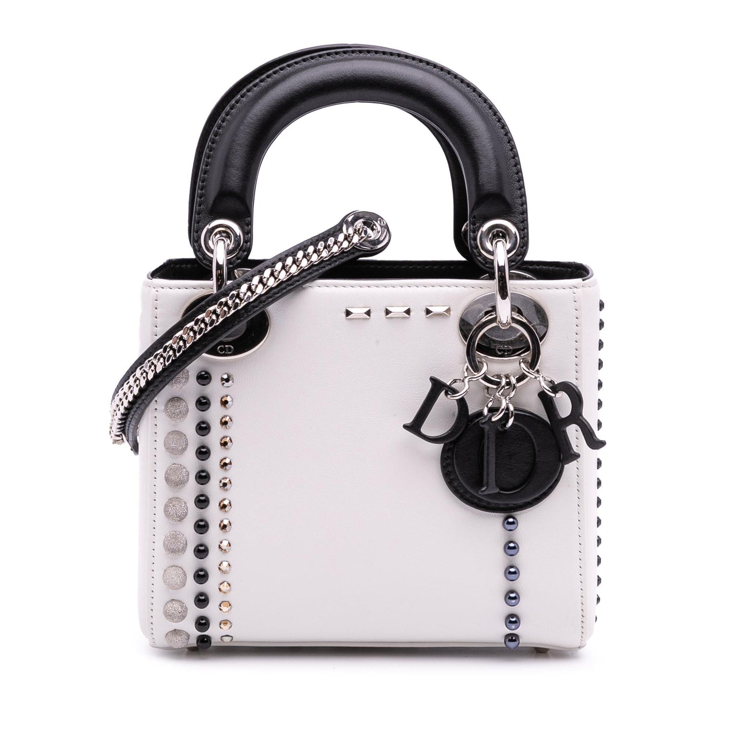 Dior Studded Crystal Pearl Lady Satchel Bag Lambskin Mini