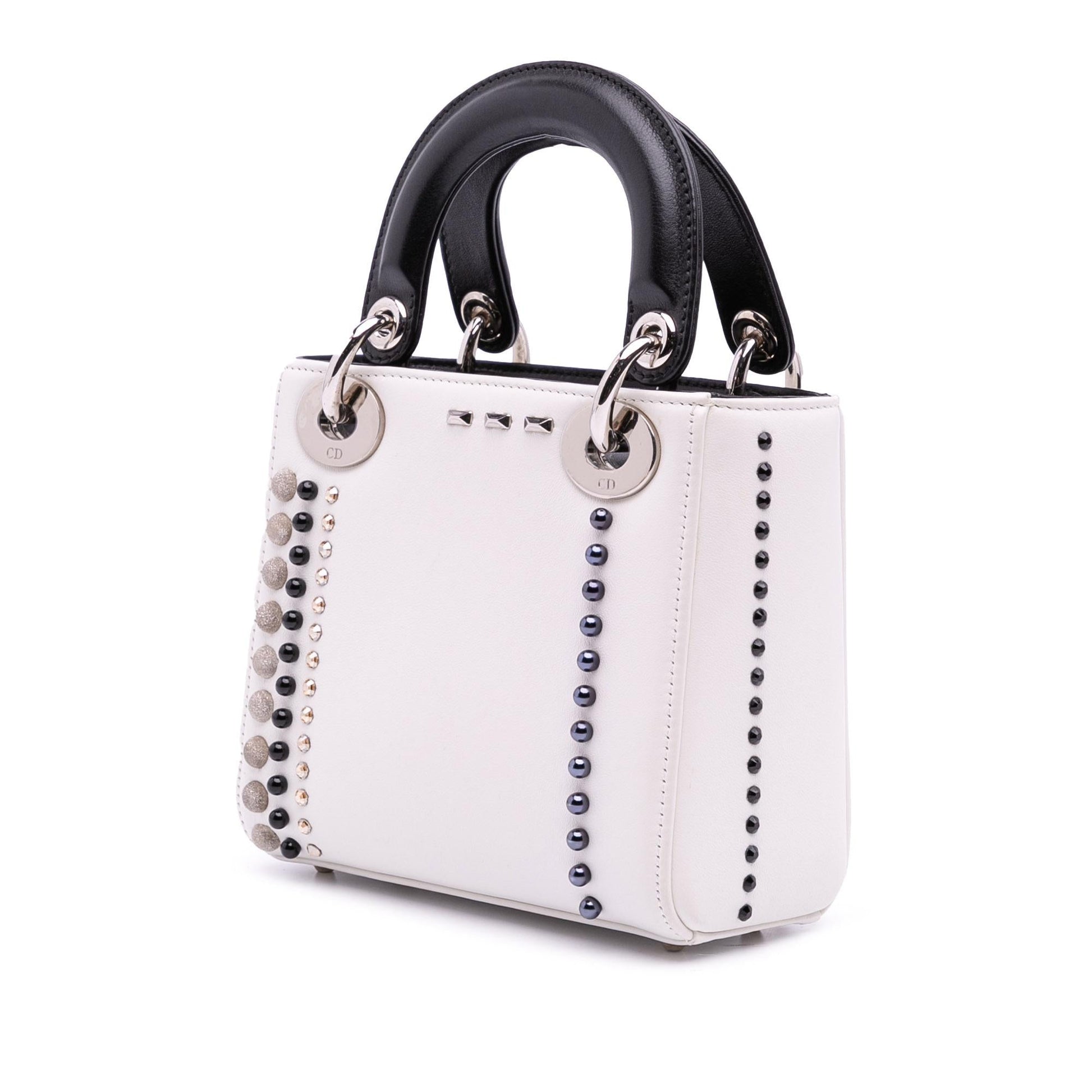 Dior Studded Crystal Pearl Lady Satchel Bag Lambskin Mini