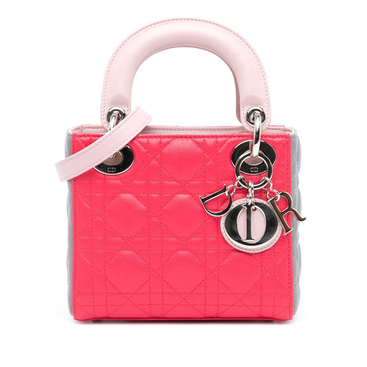 Dior Tricolor Cannage Lady Satchel Bag Lambskin Mini