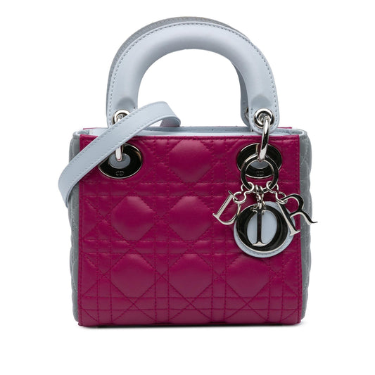 Dior Tricolor Cannage Lady Satchel Bag Lambskin Mini Cannage Lady Dior