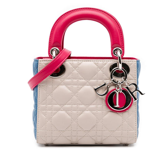 Dior Tricolor Cannage Lady Satchel Bag Lambskin Mini Lady Dior 3