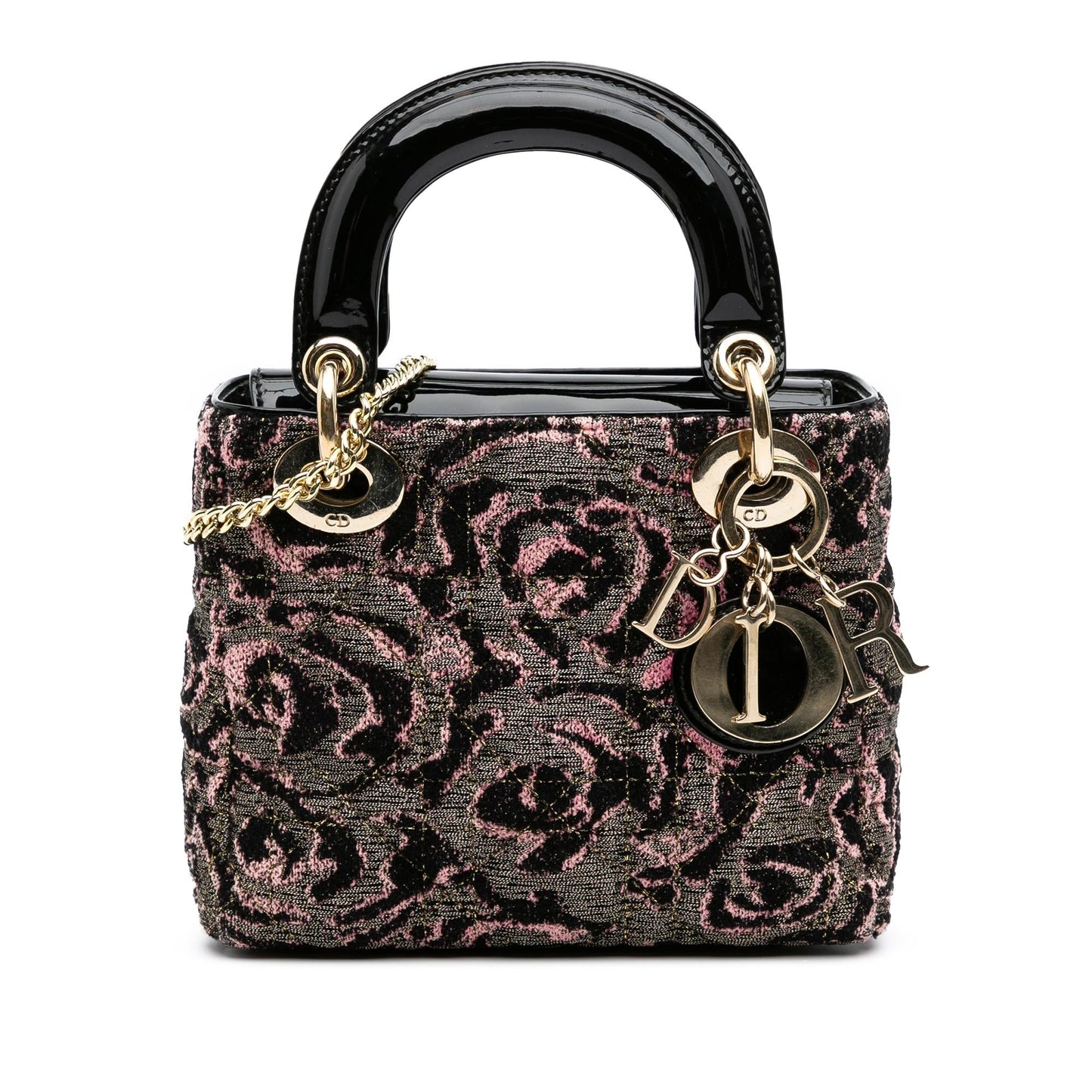 Dior Tweed Rose Lady Satchel Bag Mini Embroidered Lady Dior 1