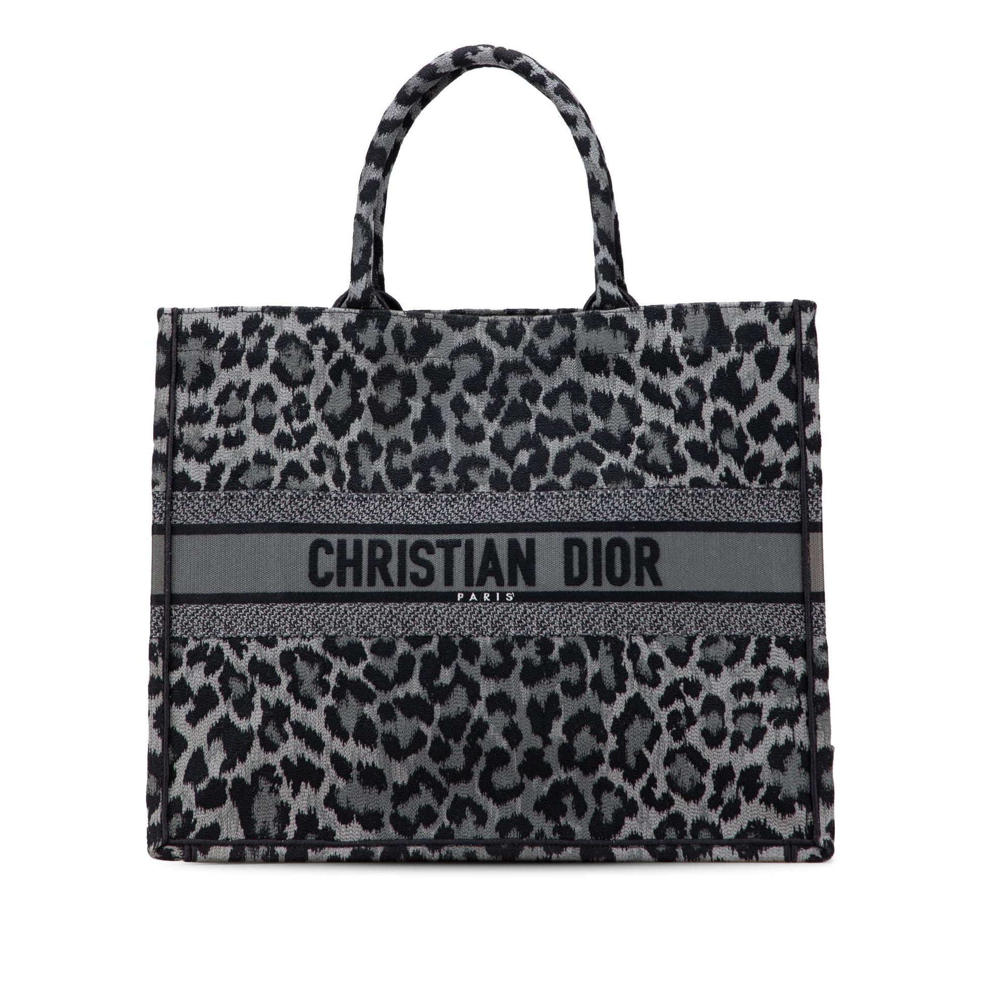 Dior Mizza Leopard Book Tote Canvas Large Embroidered Tote Bag
