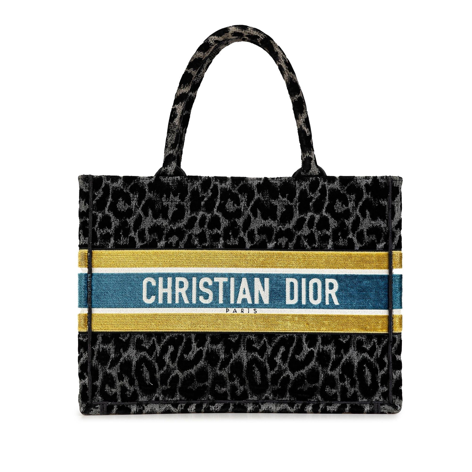 Dior Mizza Leopard Book Tote Canvas Medium Embroidered Tote Bag