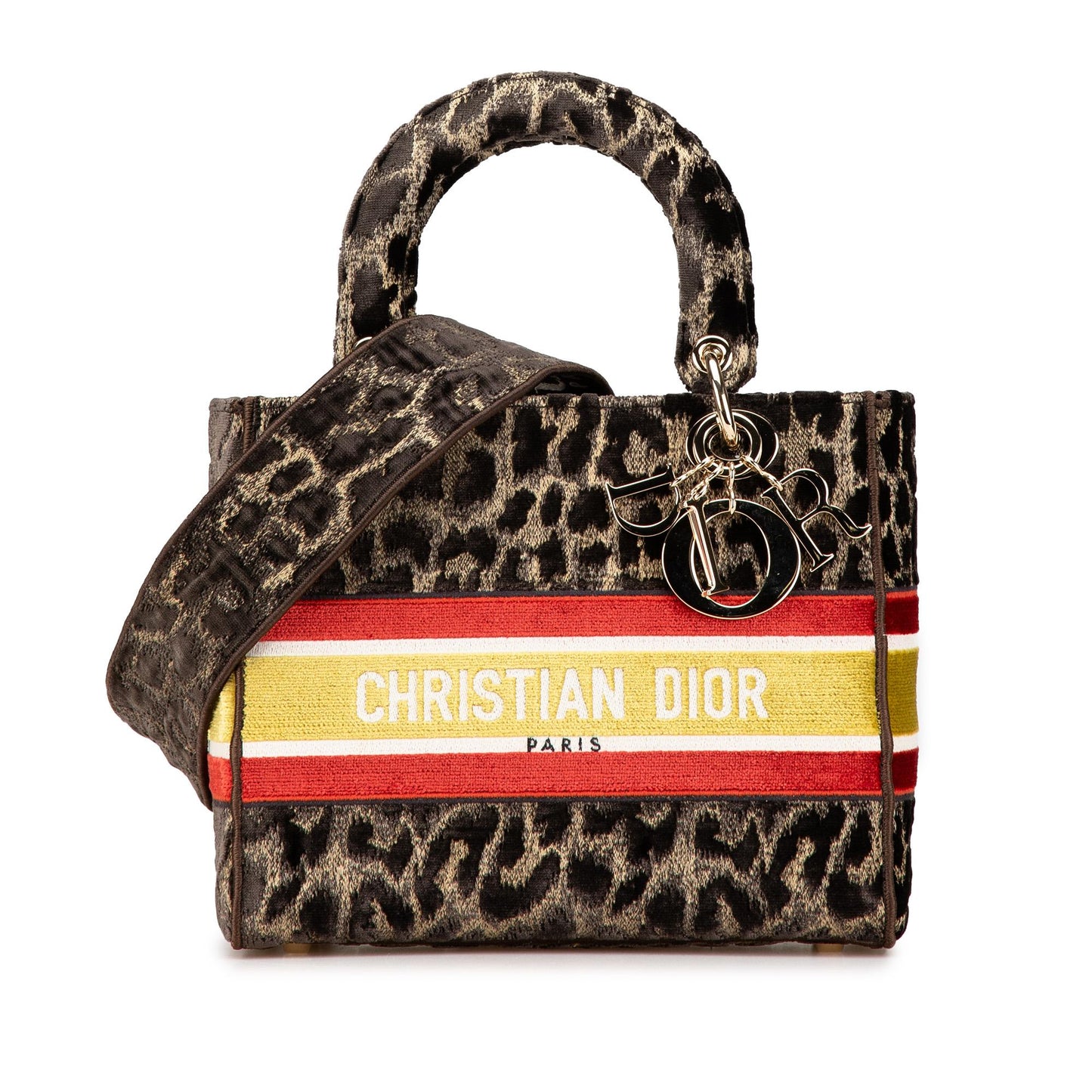 Dior Mizza Velvet Leopard Lady Lite Satchel Bag Medium Embroidered