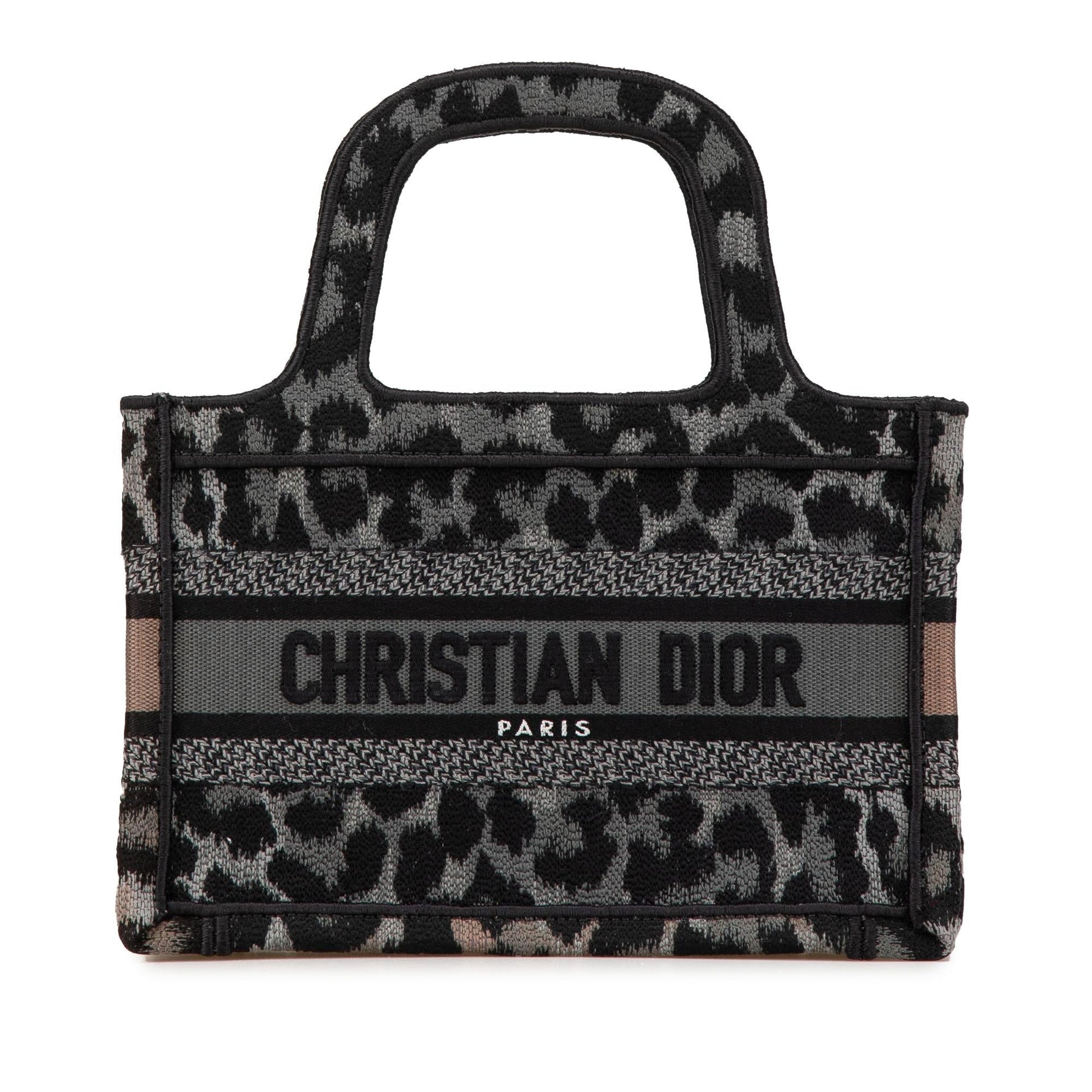 Dior Mizza Leopard Book Tote Canvas Mini Embroidered Tote Bag