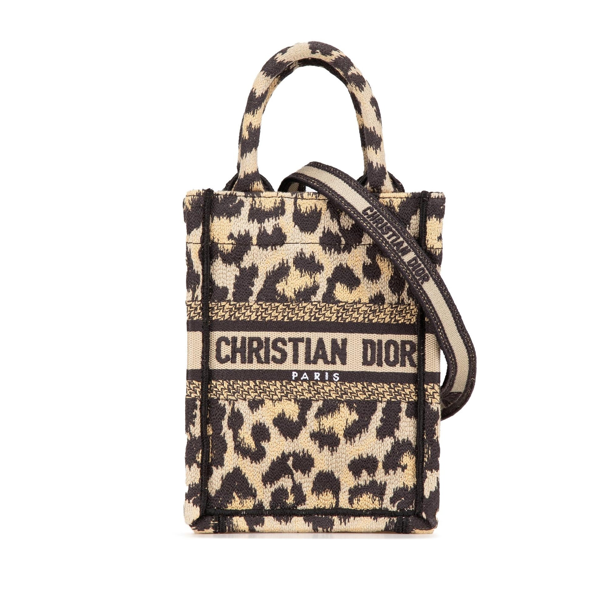 Dior Mizza Leopard Vertical Book Tote Canvas Mini Embroidered Tote Bag