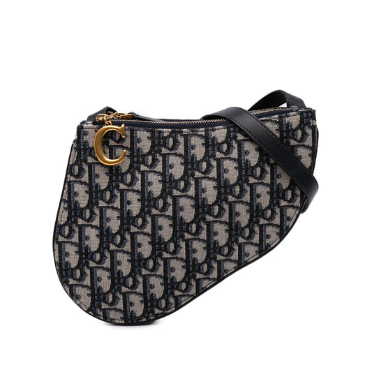 Dior Oblique Saddle Triple Crossbody Canvas Zip Crossbody Bag