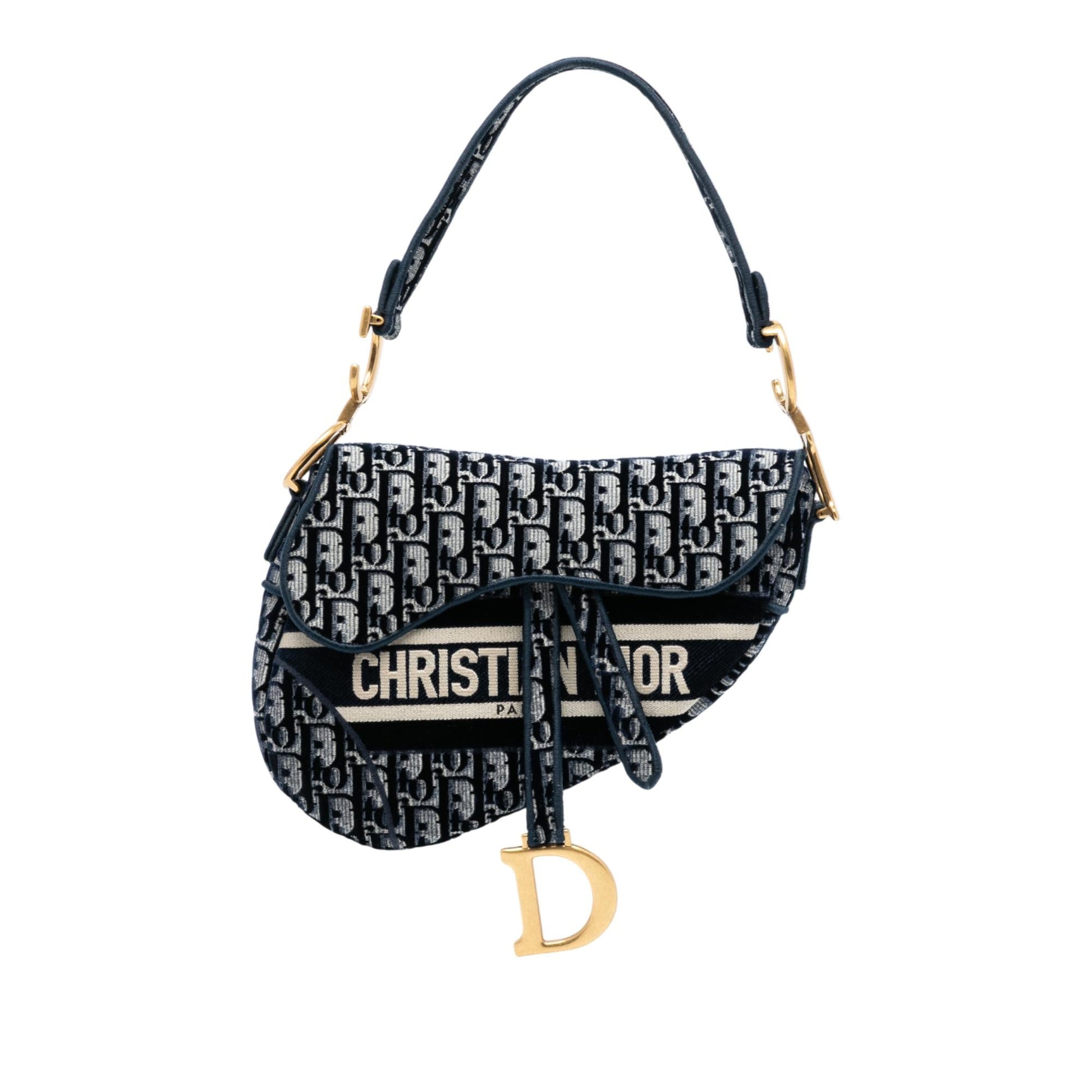 Dior Oblique Velvet Saddle Bag Embroidered Shoulder Bag