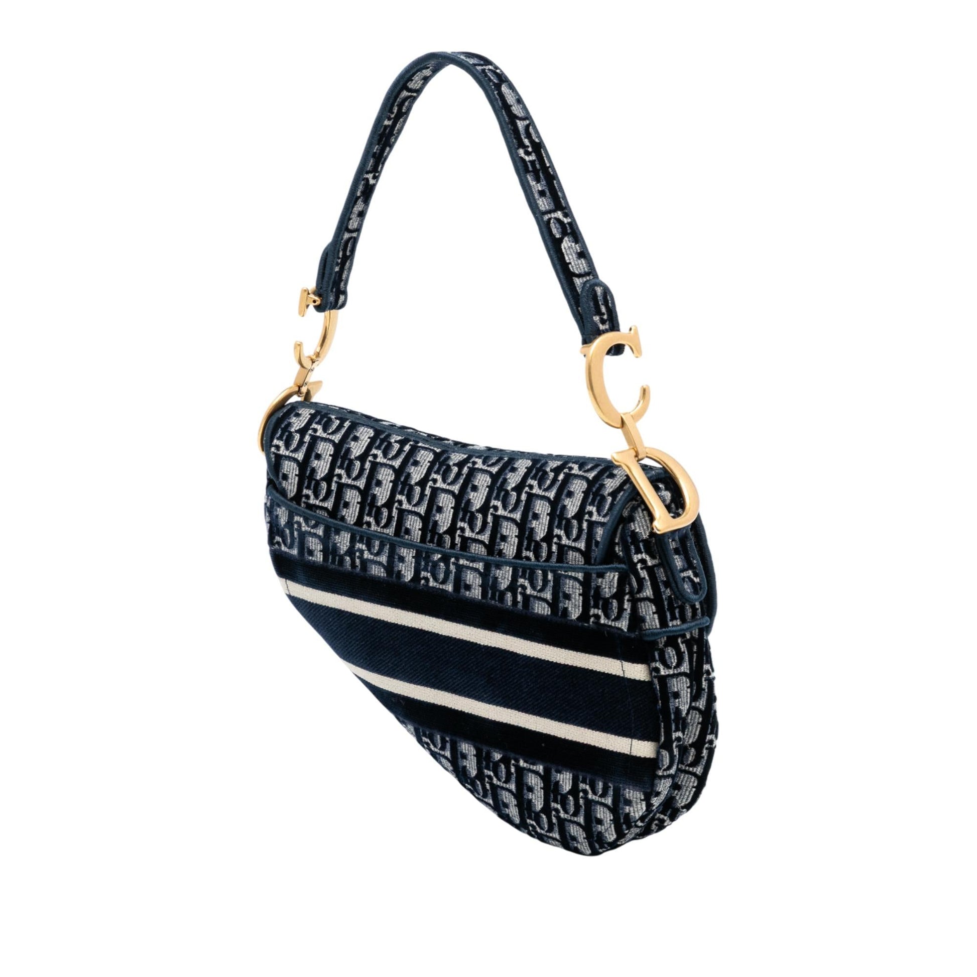 Dior Oblique Velvet Saddle Bag Embroidered Shoulder Bag