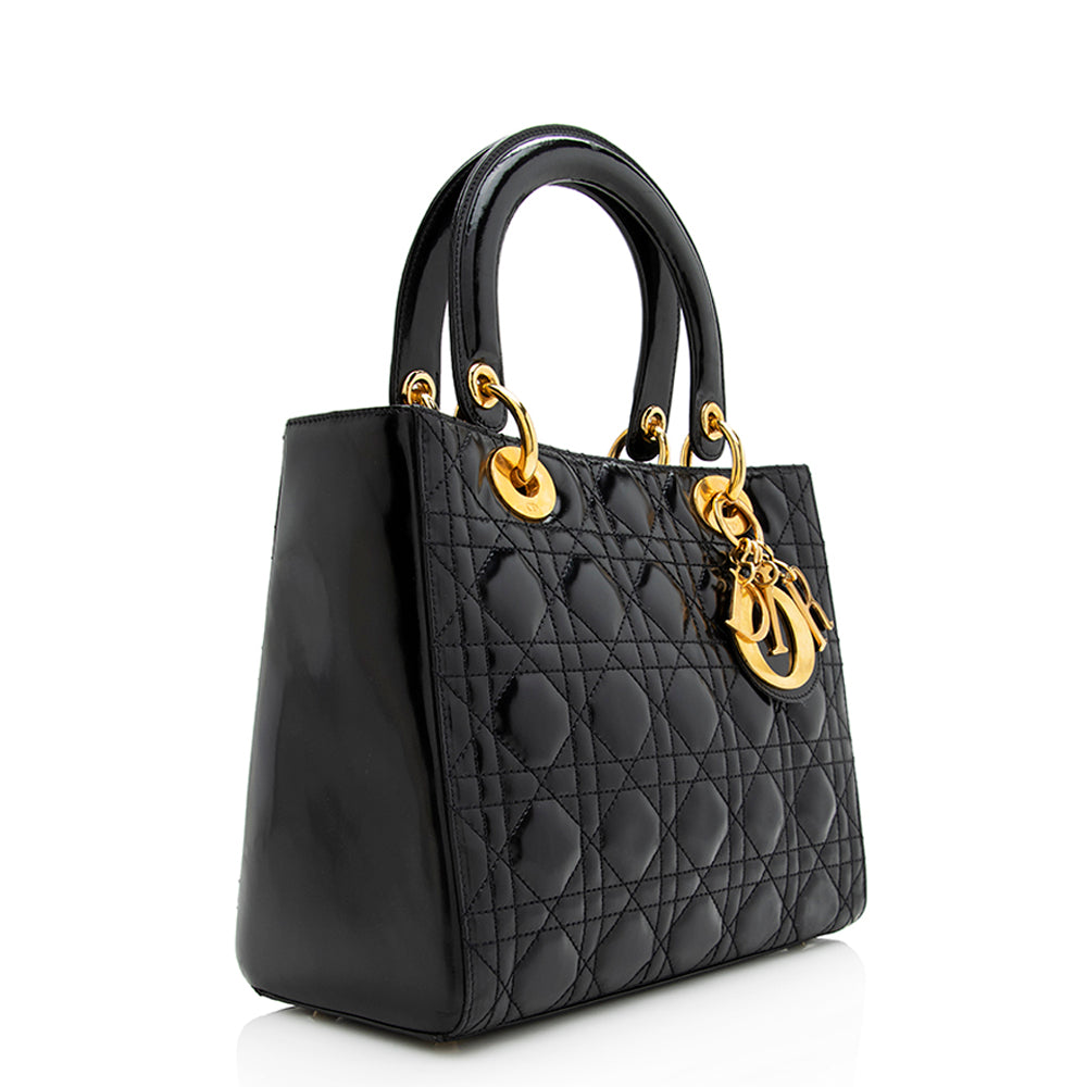 Dior Lady Tote Shf Leather Patent Medium Tote Bag