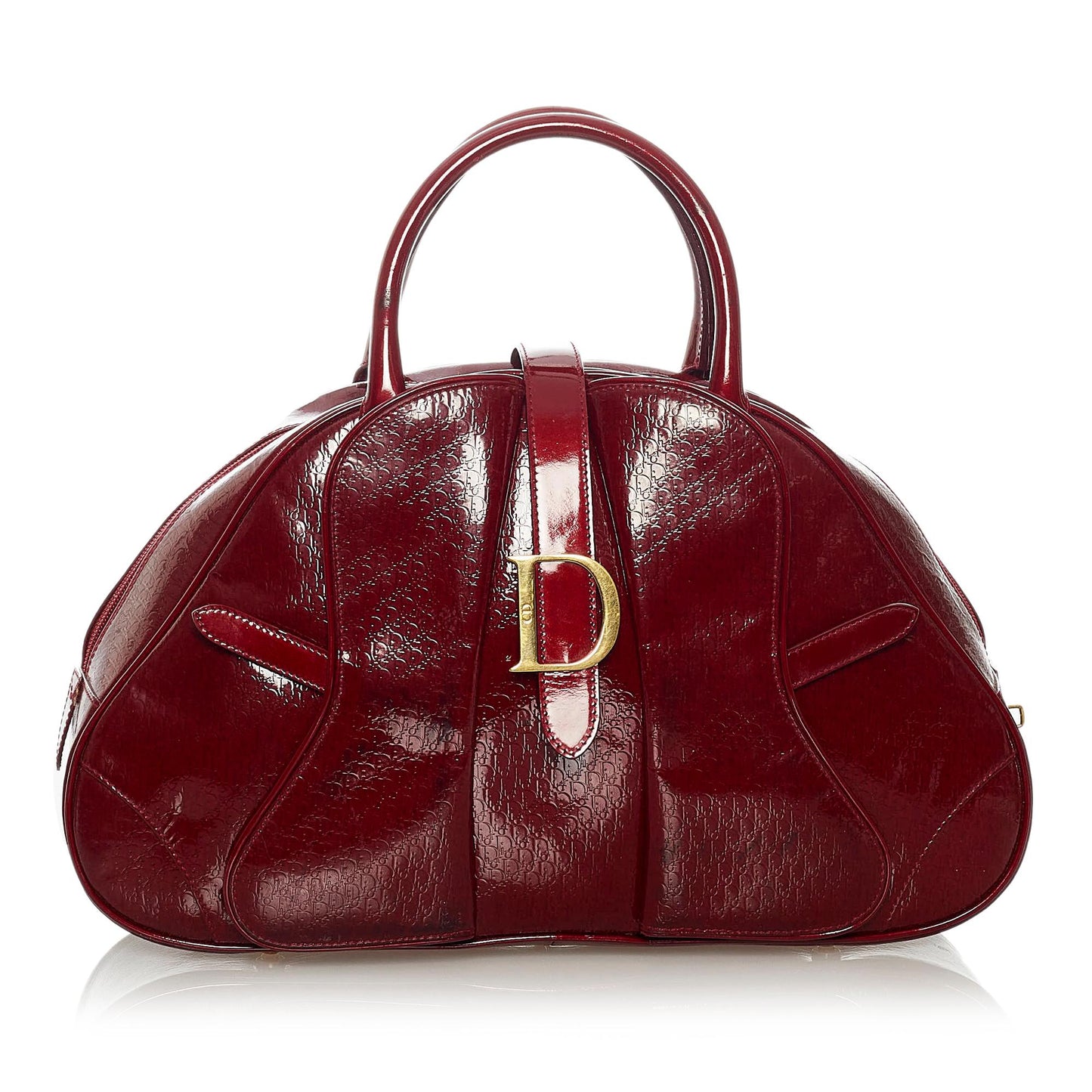 Dior Saddle Dome Handbag Shg Leather Patent Satchel Bag