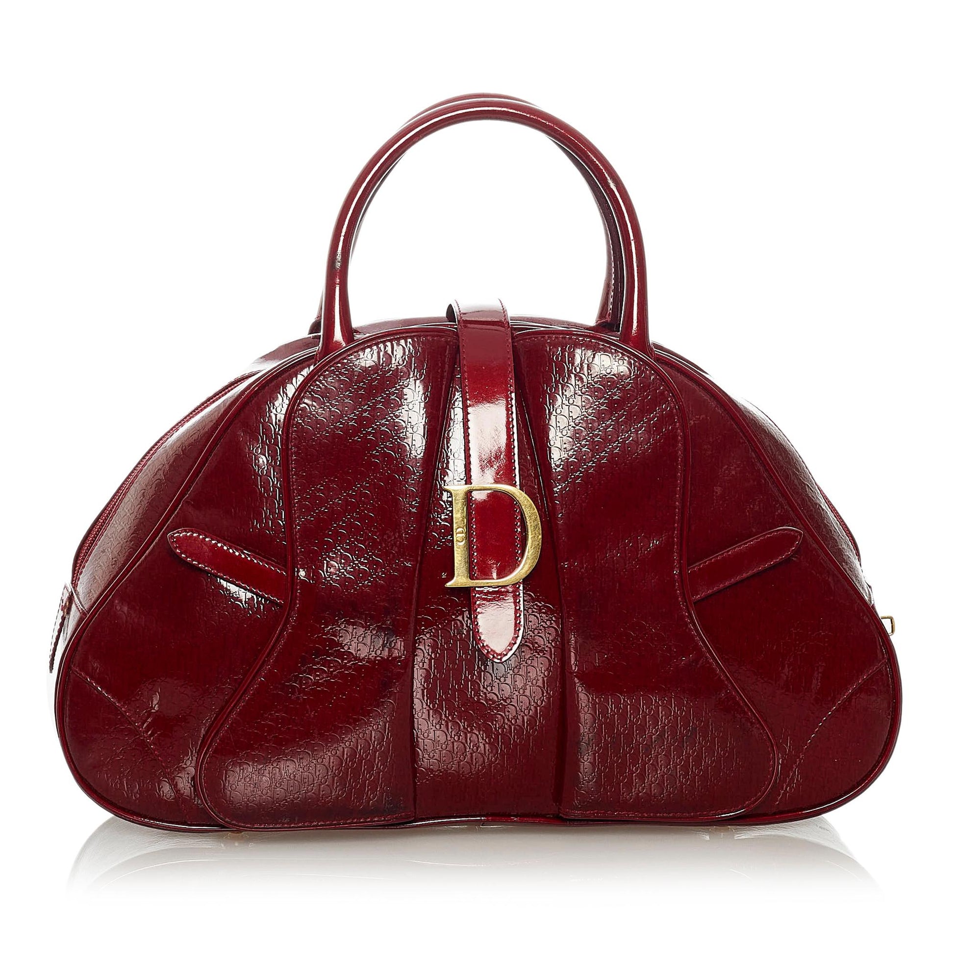 Dior Saddle Dome Handbag Shg Leather Patent Satchel Bag